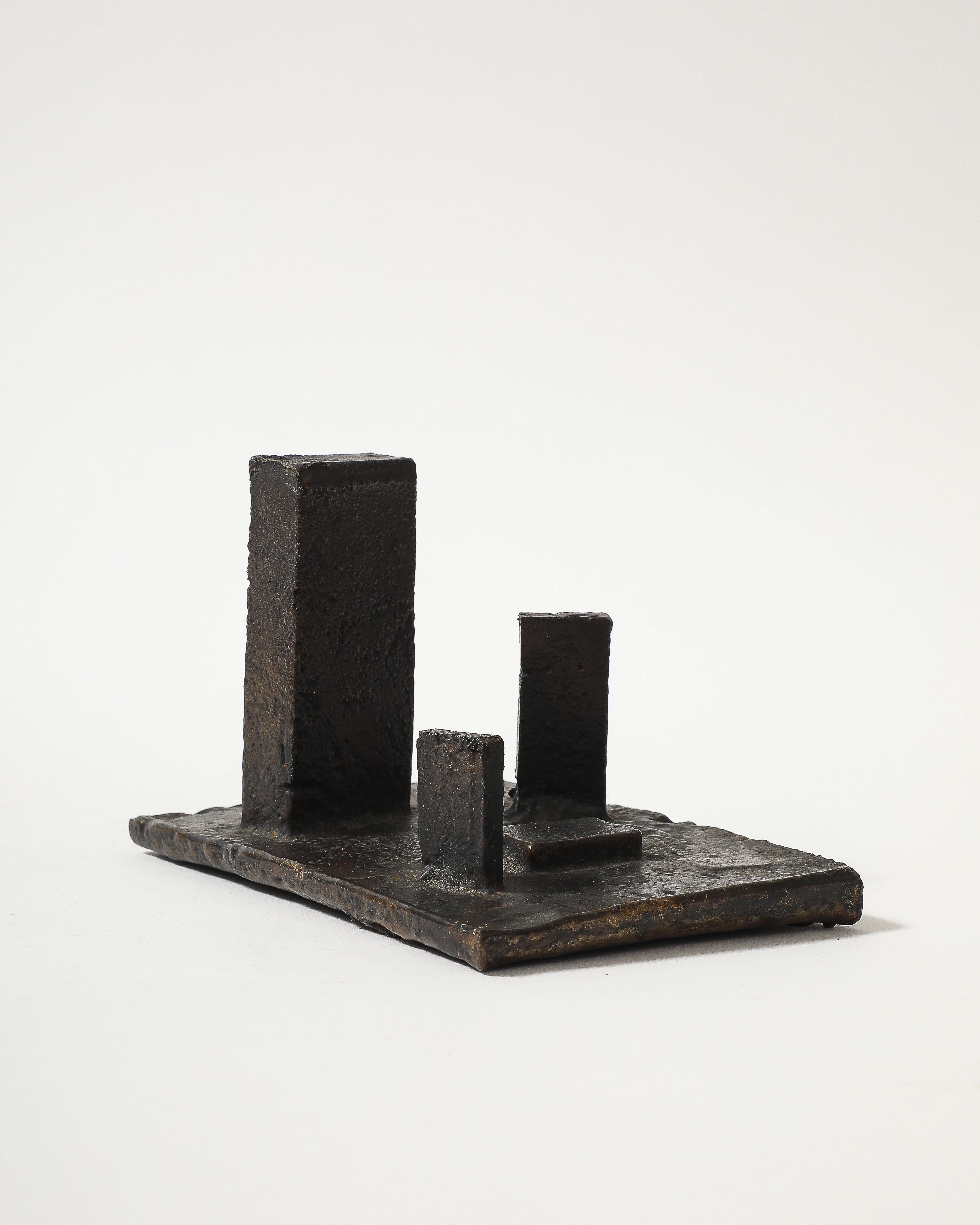 Anonymous Geometric Landscape Sculpture in Patinated Cast Iron, US, 20th C For Sale 6