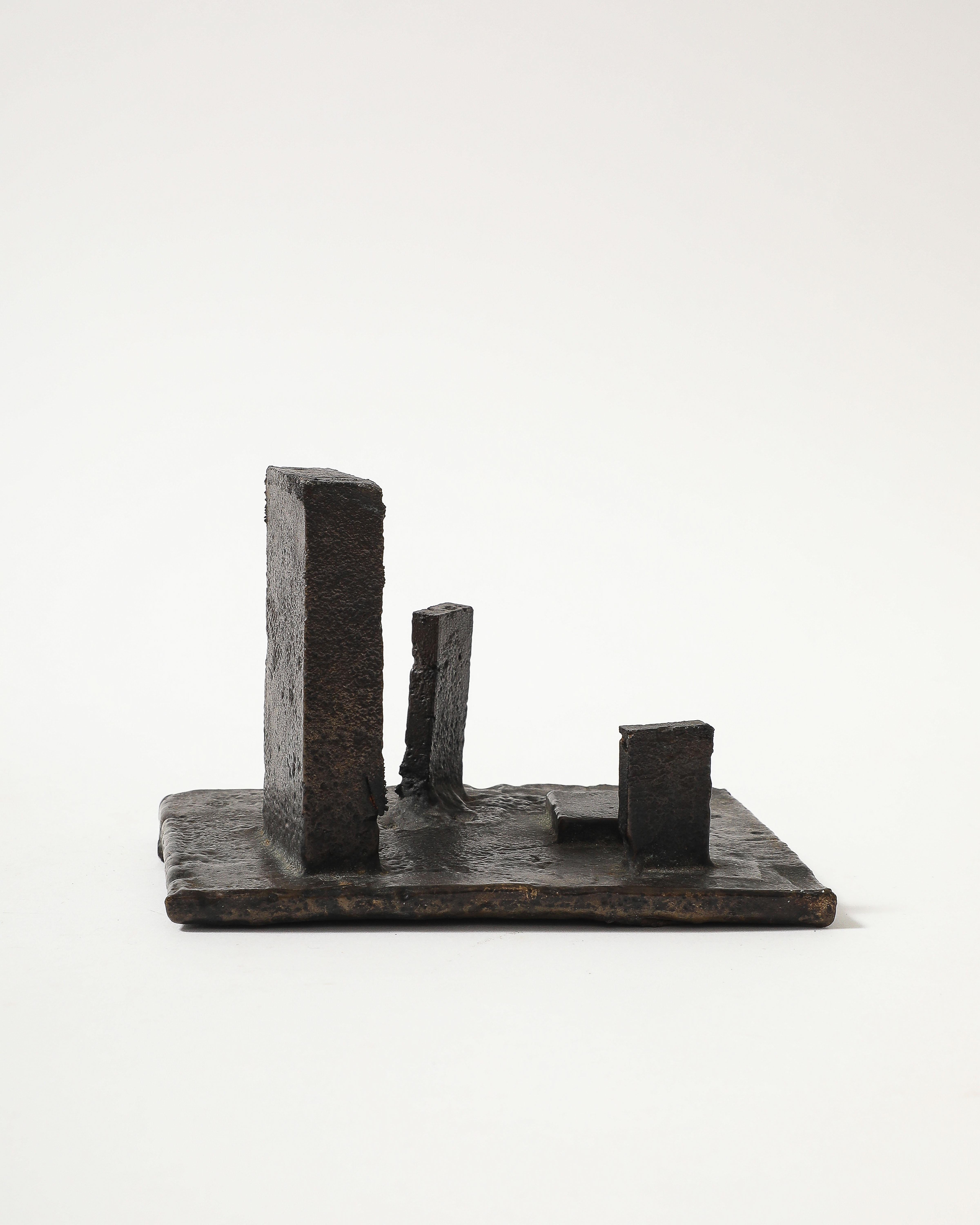 Anonymous Geometric Landscape Sculpture in Patinated Cast Iron, US, 20th C For Sale 8