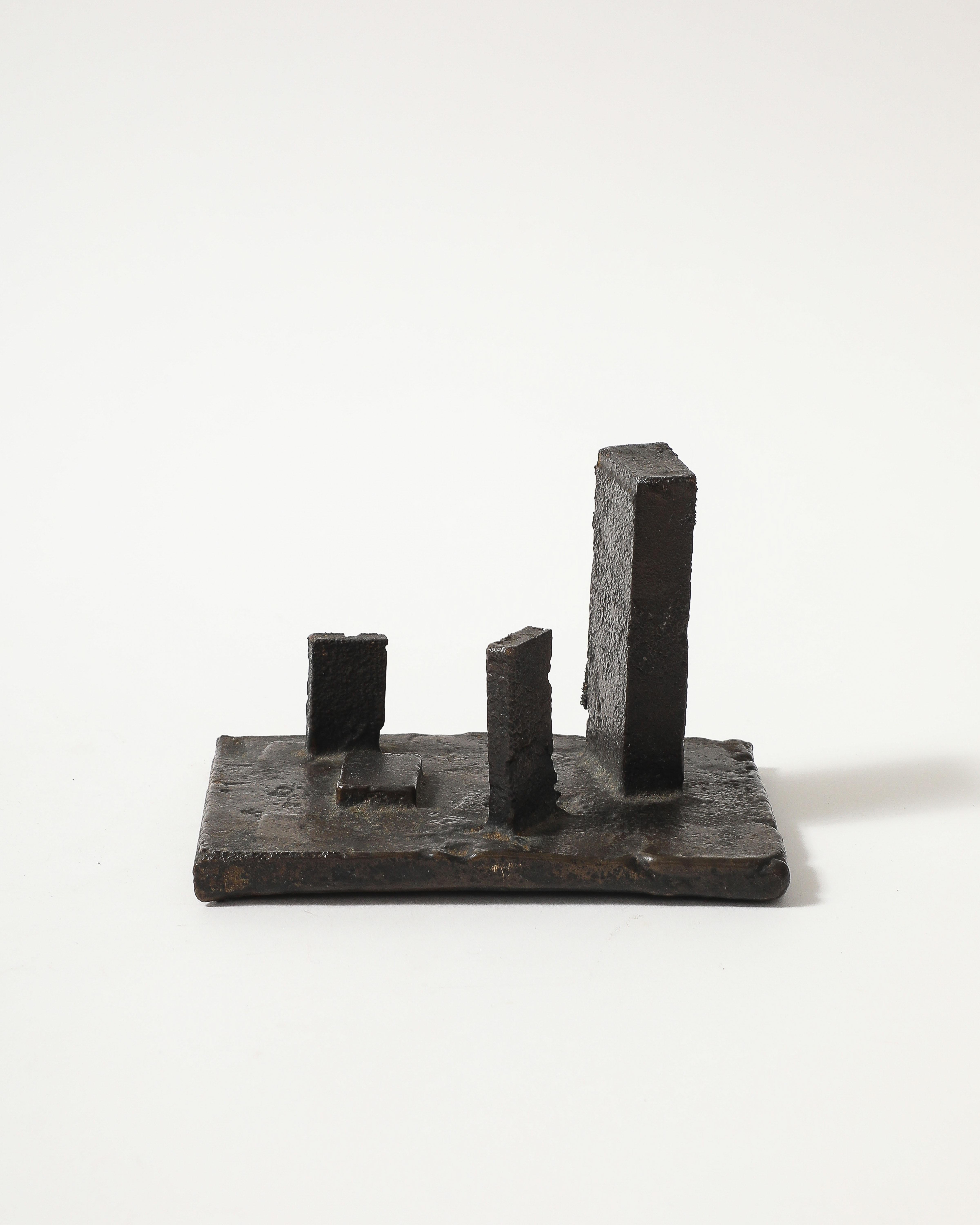 Anonymous Geometric Landscape Sculpture in Patinated Cast Iron, US, 20th C For Sale 11