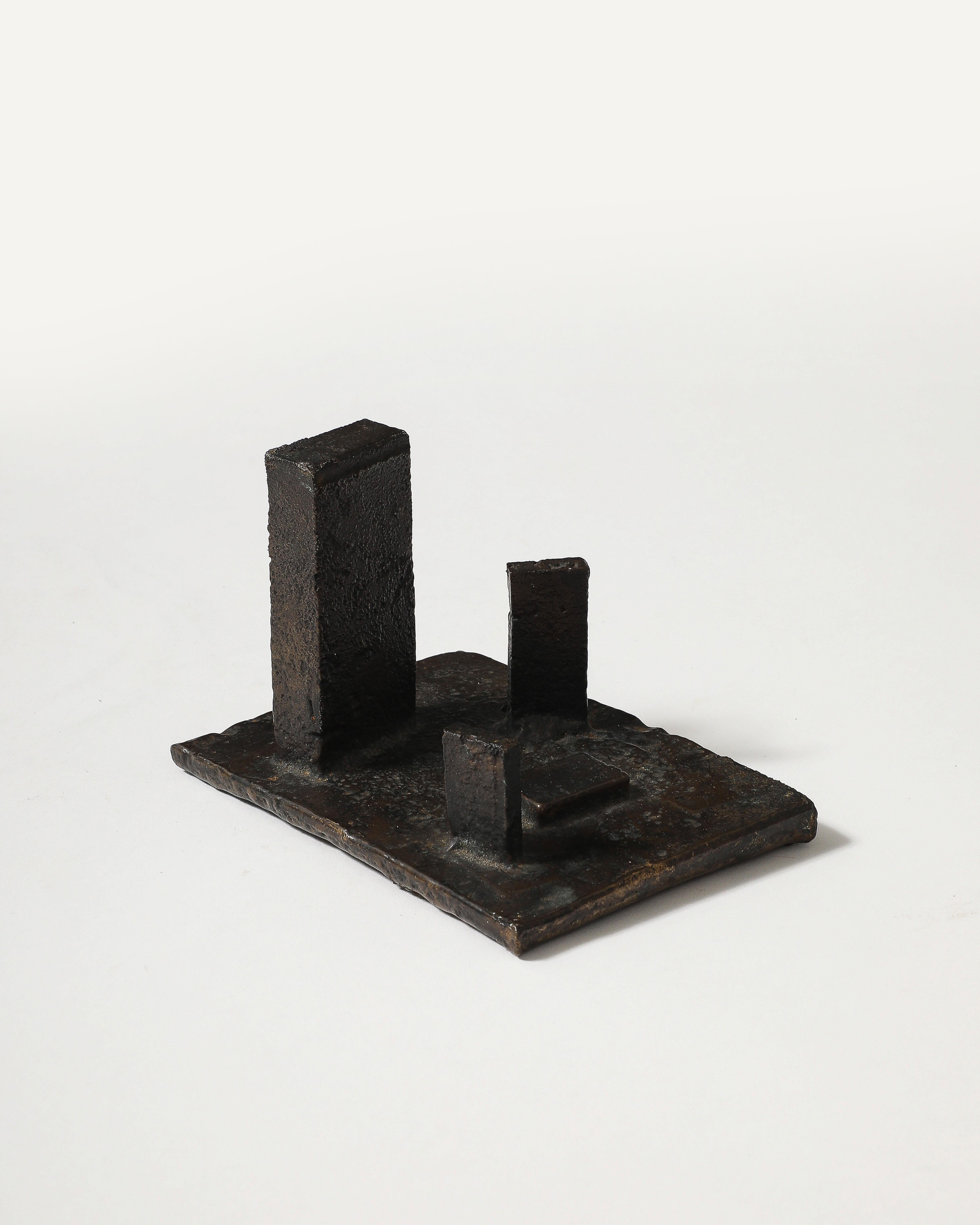 American Anonymous Geometric Landscape Sculpture in Patinated Cast Iron, US, 20th C For Sale