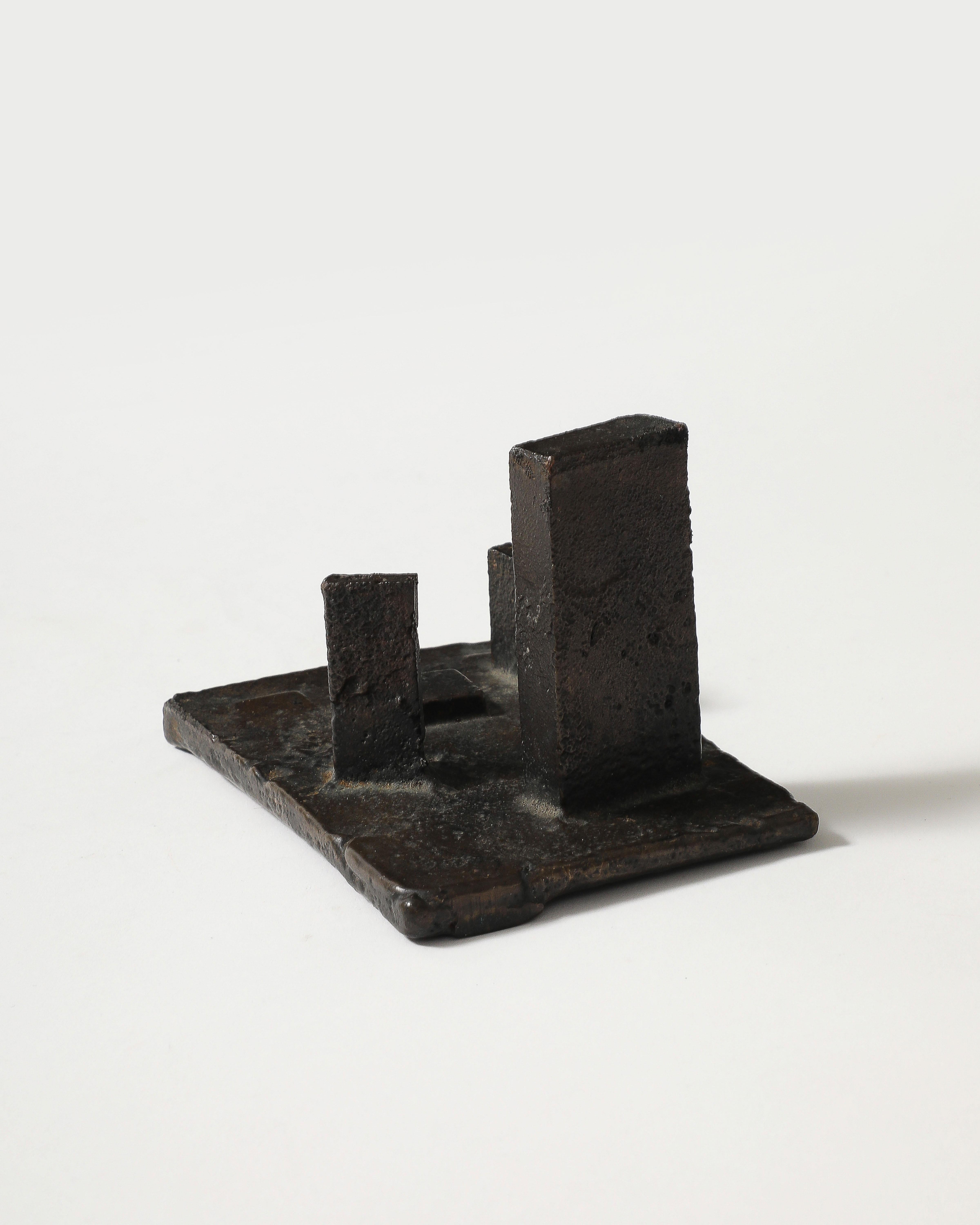 Anonymous Geometric Landscape Sculpture in Patinated Cast Iron, US, 20th C For Sale 1
