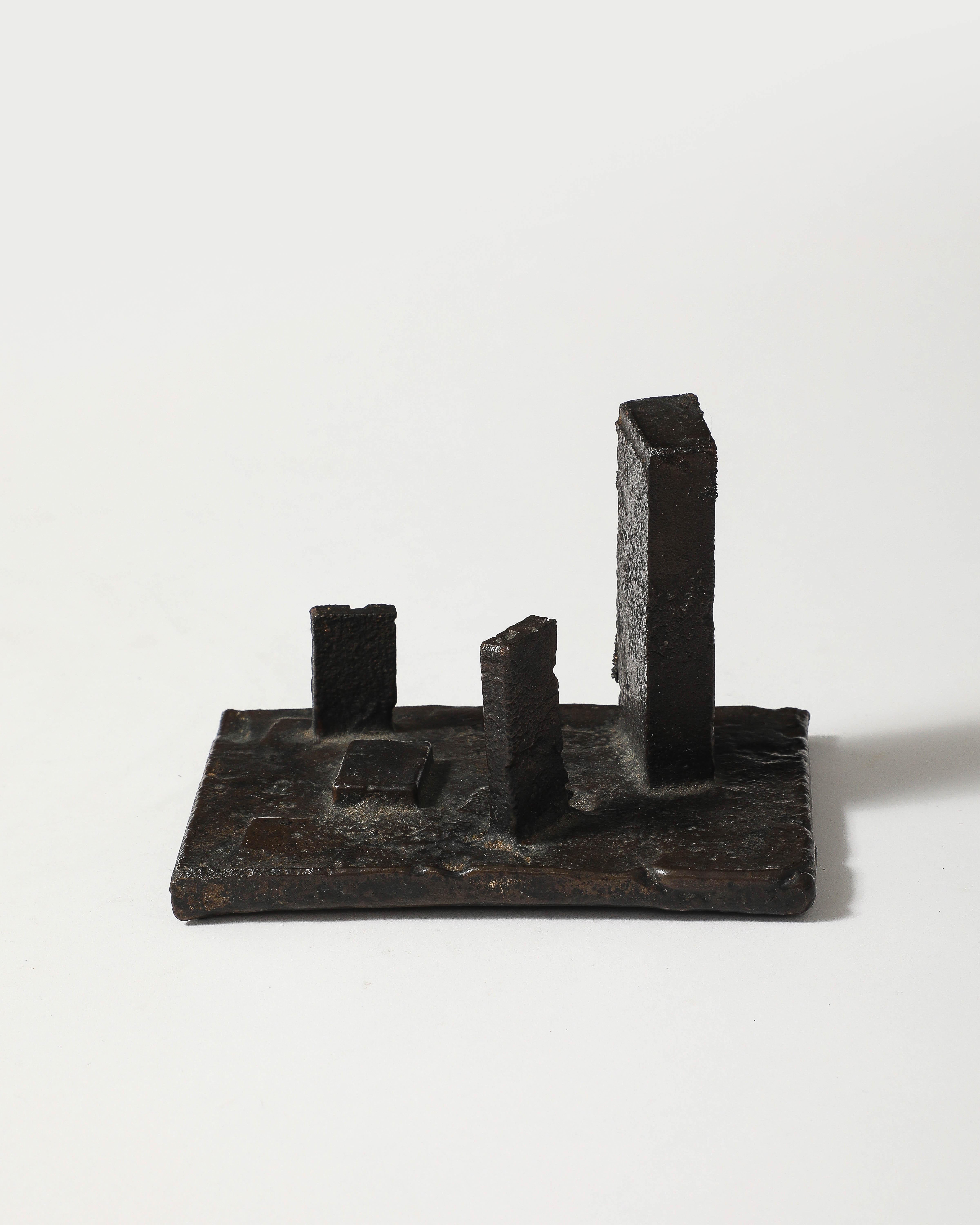 Anonymous Geometric Landscape Sculpture in Patinated Cast Iron, US, 20th C For Sale 2