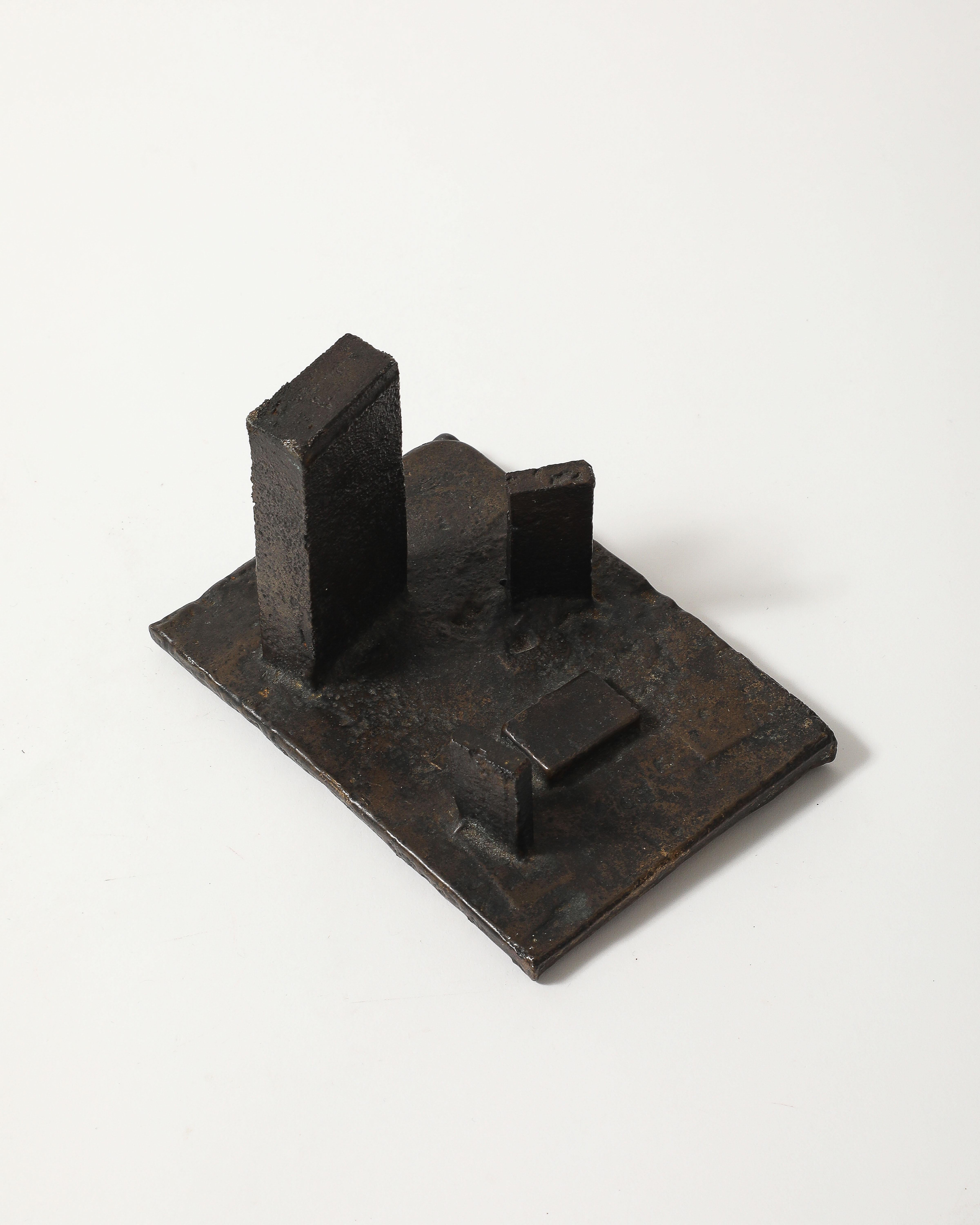 Anonymous Geometric Landscape Sculpture in Patinated Cast Iron, US, 20th C For Sale 5