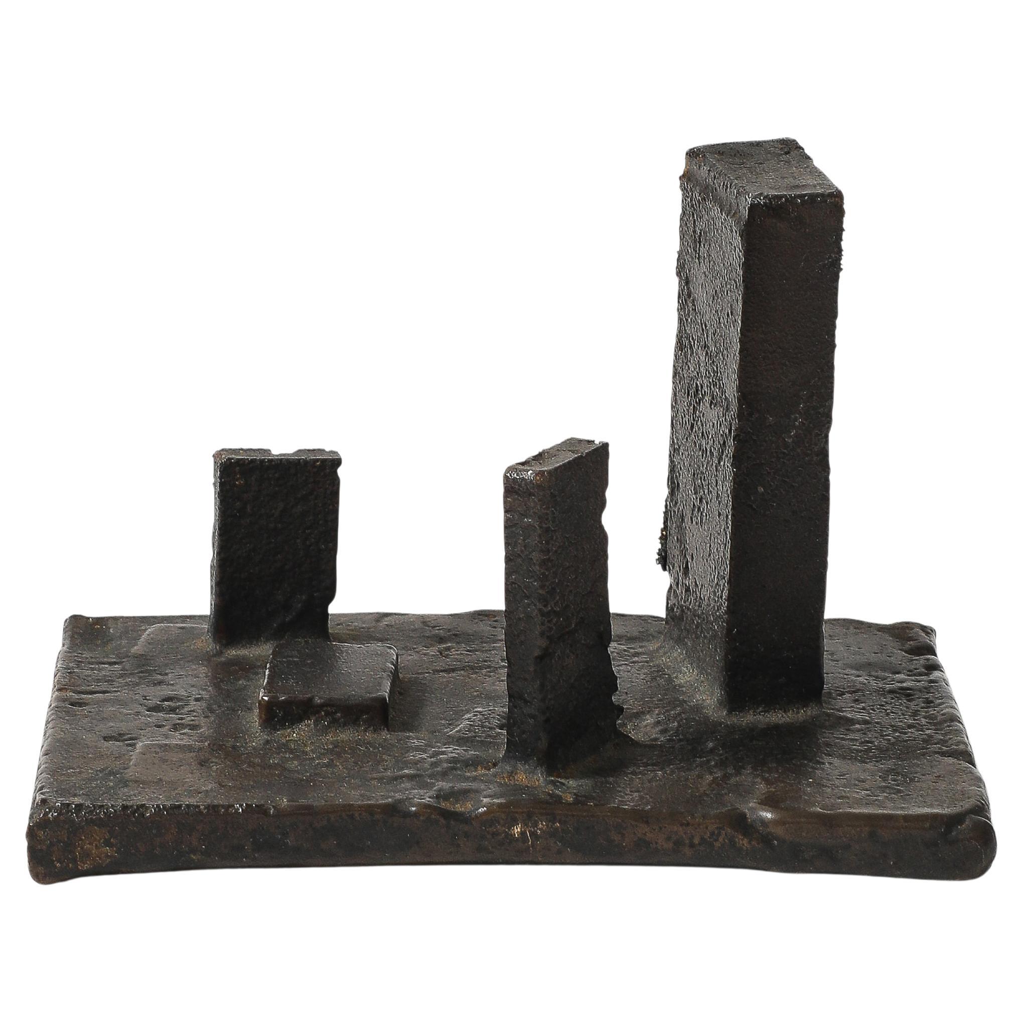 Anonymous Geometric Landscape Sculpture in Patinated Cast Iron, US, 20th C For Sale