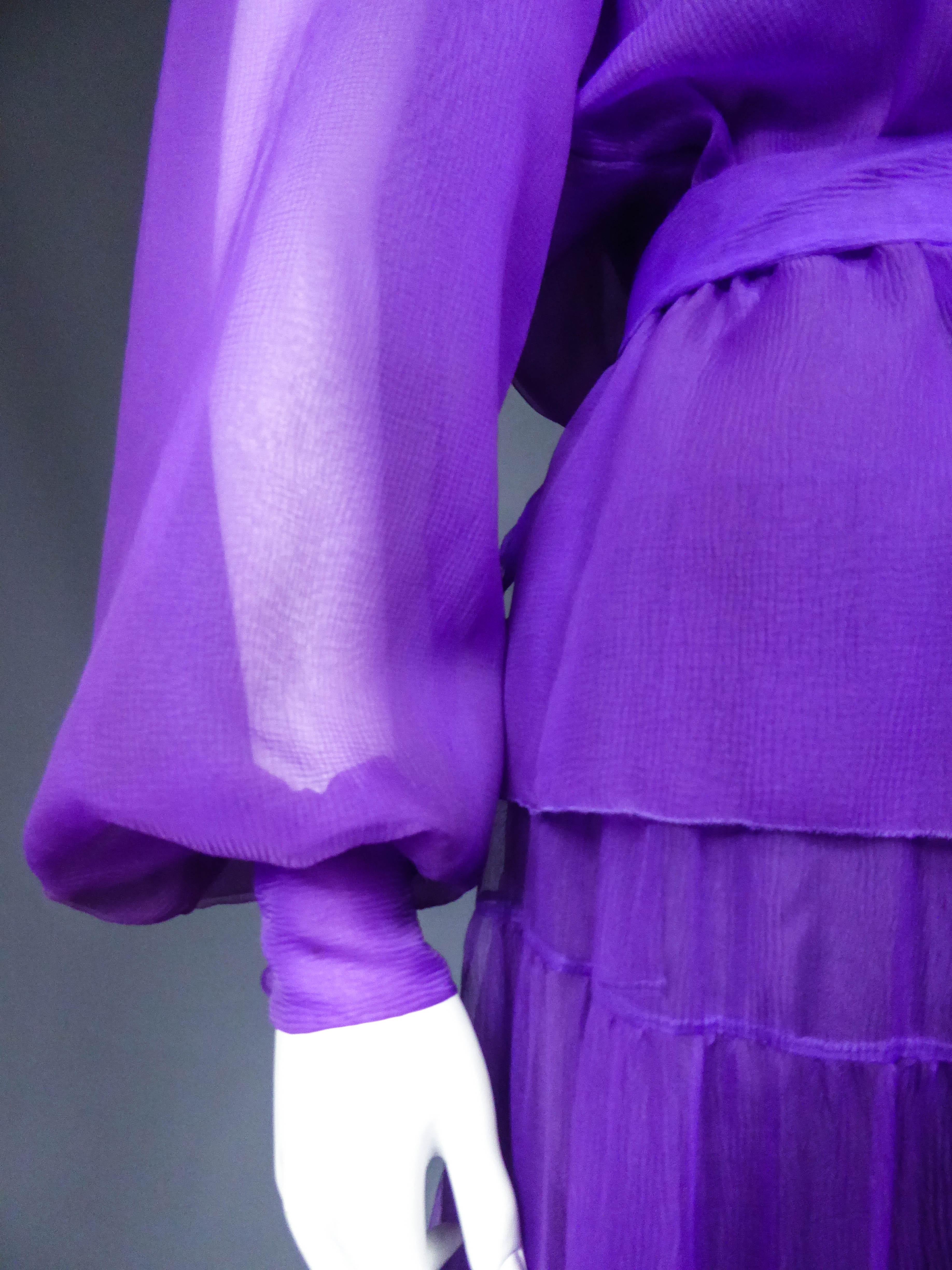 A  French Purple Organza Couture Skirt and Blouse Set Circa 1970 5