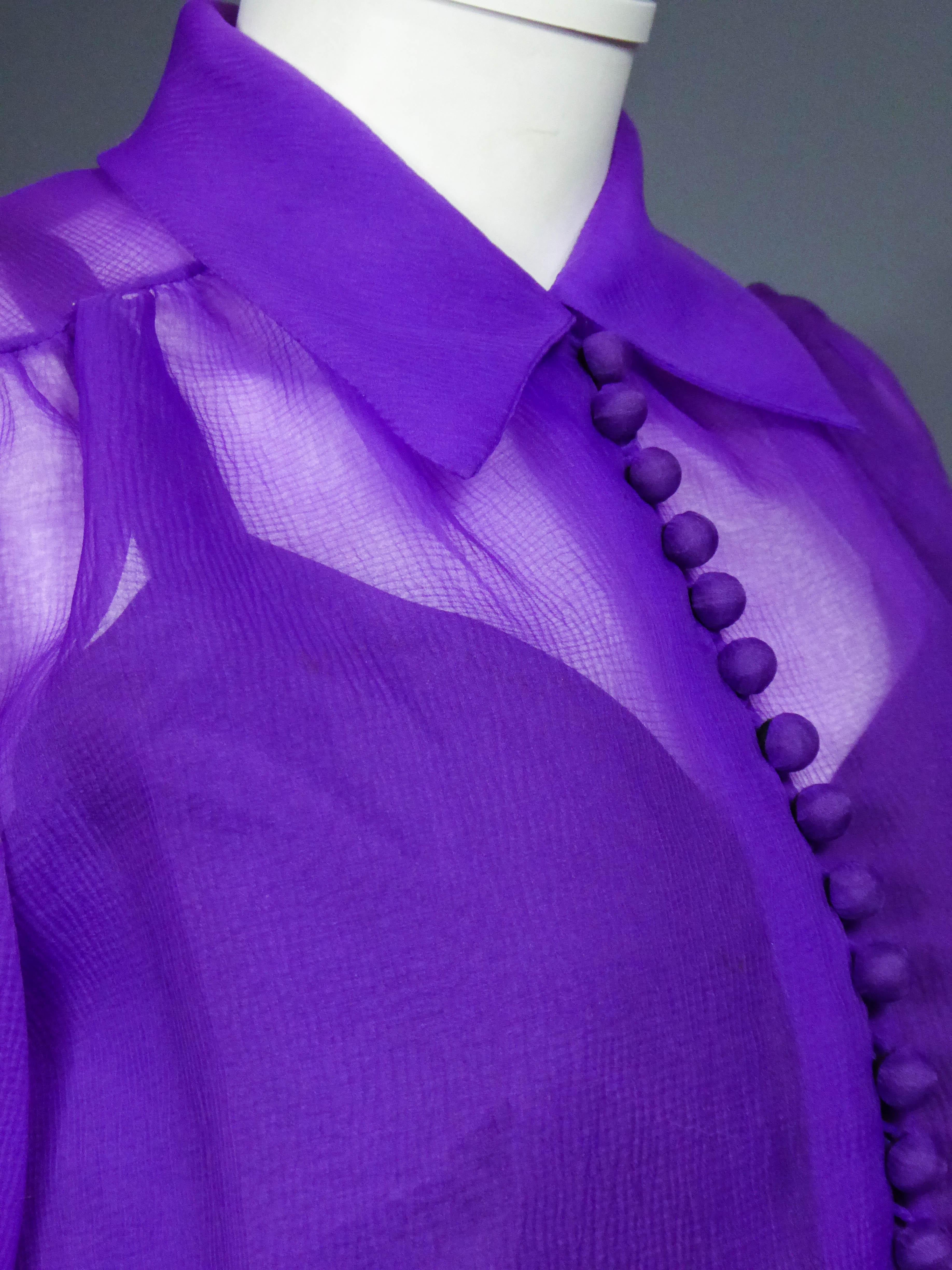 A  French Purple Organza Couture Skirt and Blouse Set Circa 1970 6