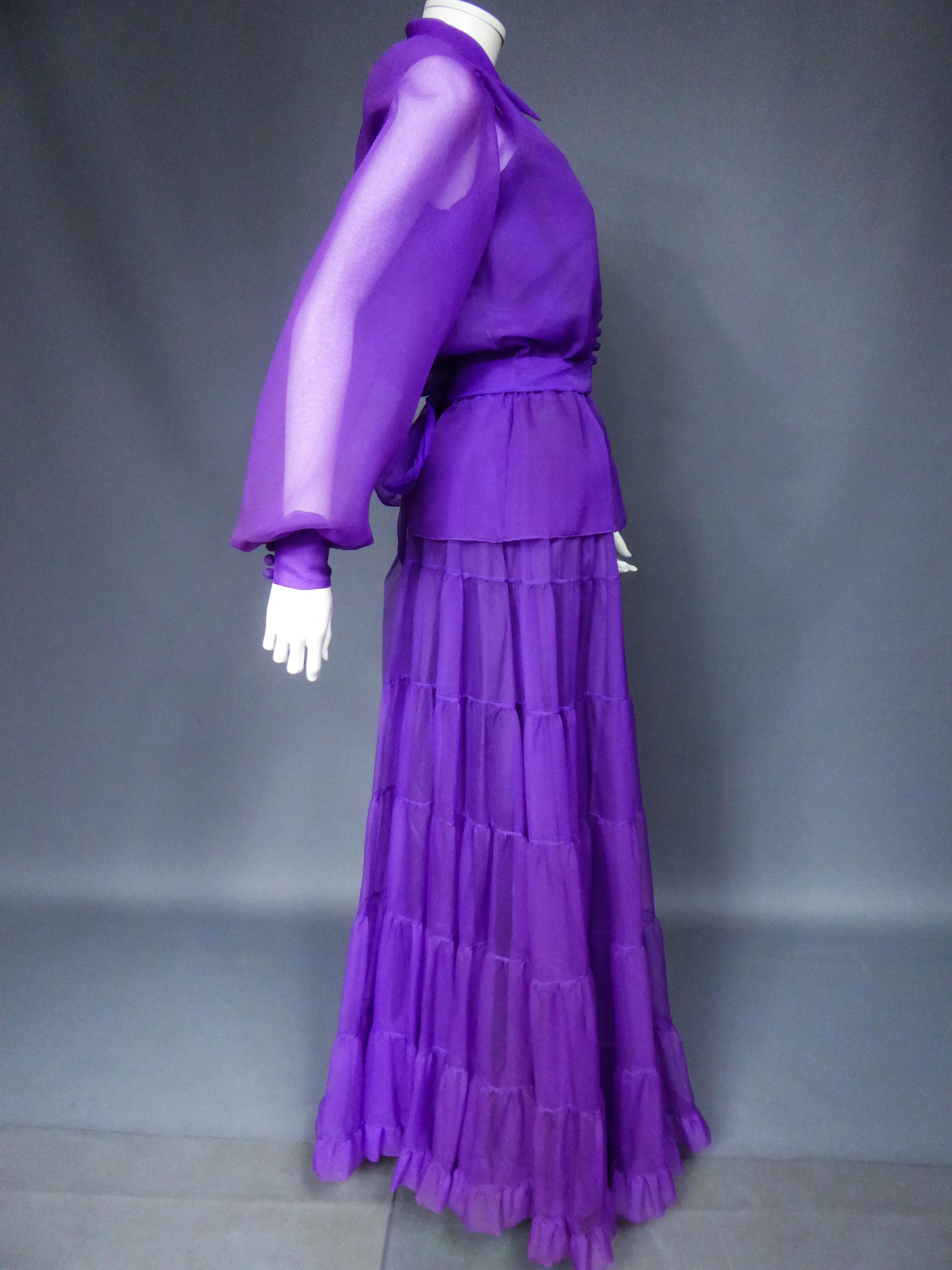 A  French Purple Organza Couture Skirt and Blouse Set Circa 1970 7
