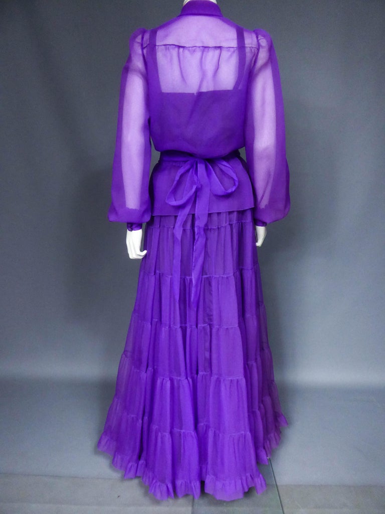 A  French Purple Organza Couture Skirt and Blouse Set Circa 1970 For Sale 9