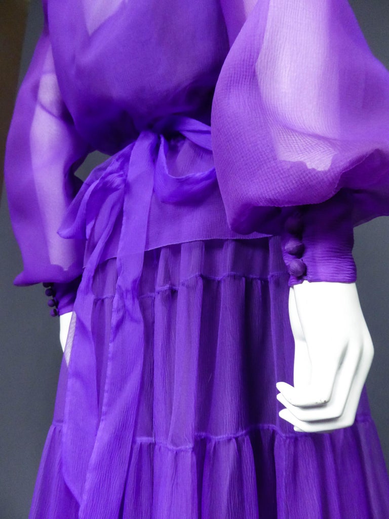 A  French Purple Organza Couture Skirt and Blouse Set Circa 1970 For Sale 10