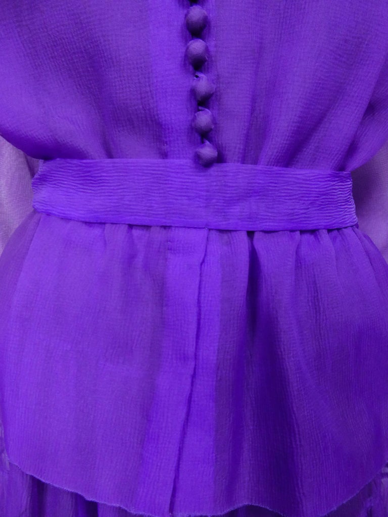 A  French Purple Organza Couture Skirt and Blouse Set Circa 1970 For Sale 2