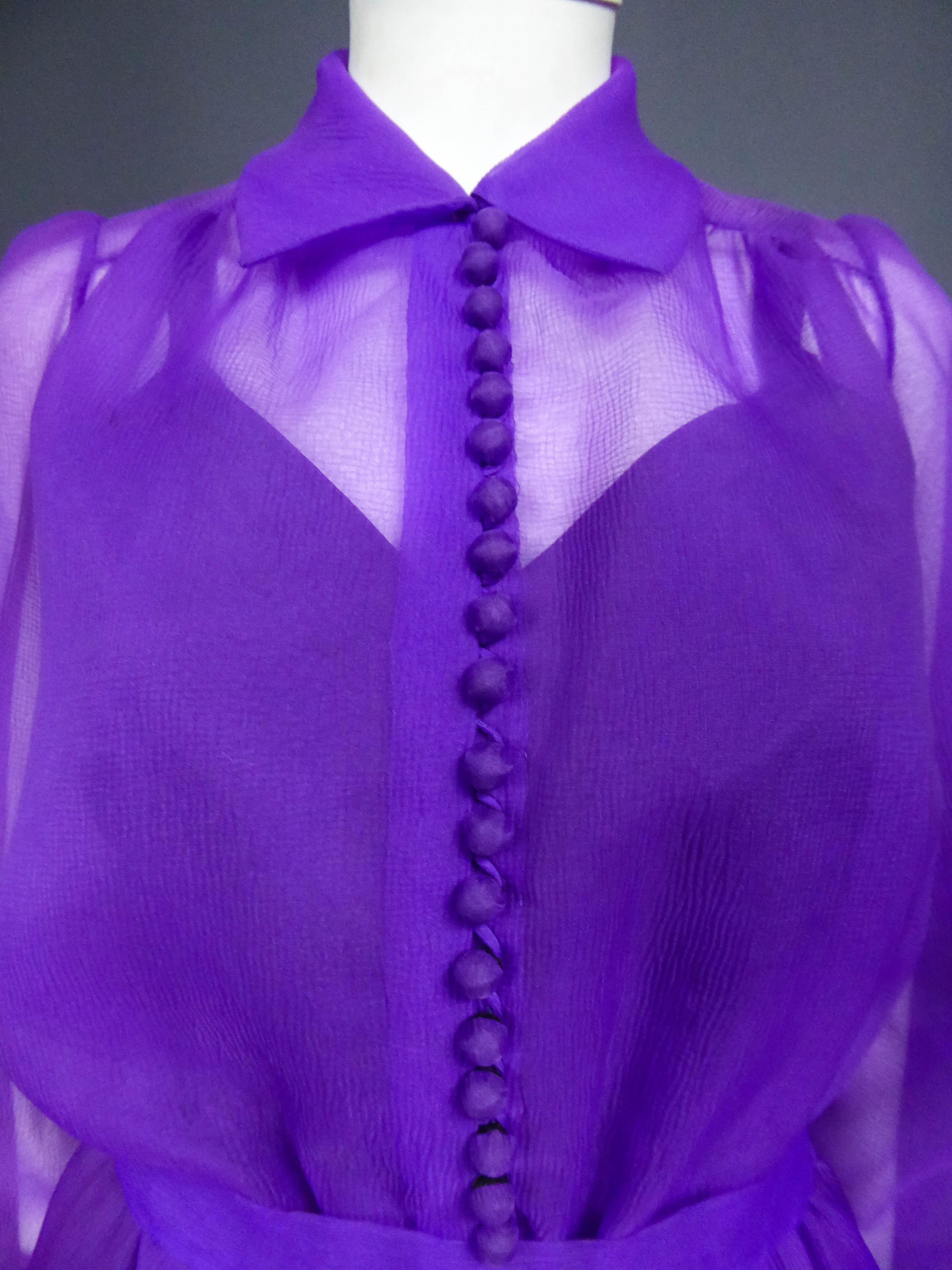 A  French Purple Organza Couture Skirt and Blouse Set Circa 1970 2
