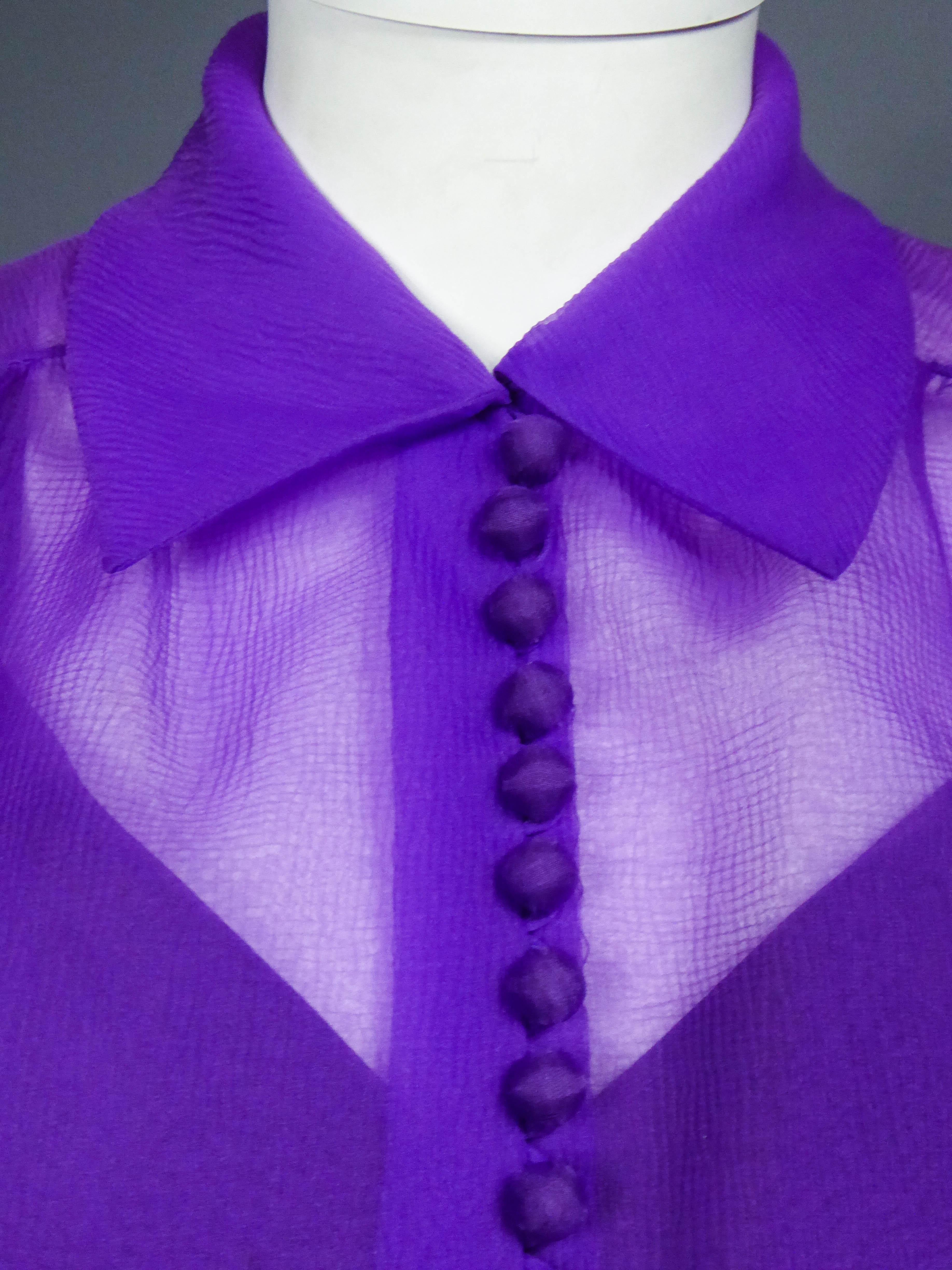 A  French Purple Organza Couture Skirt and Blouse Set Circa 1970 3