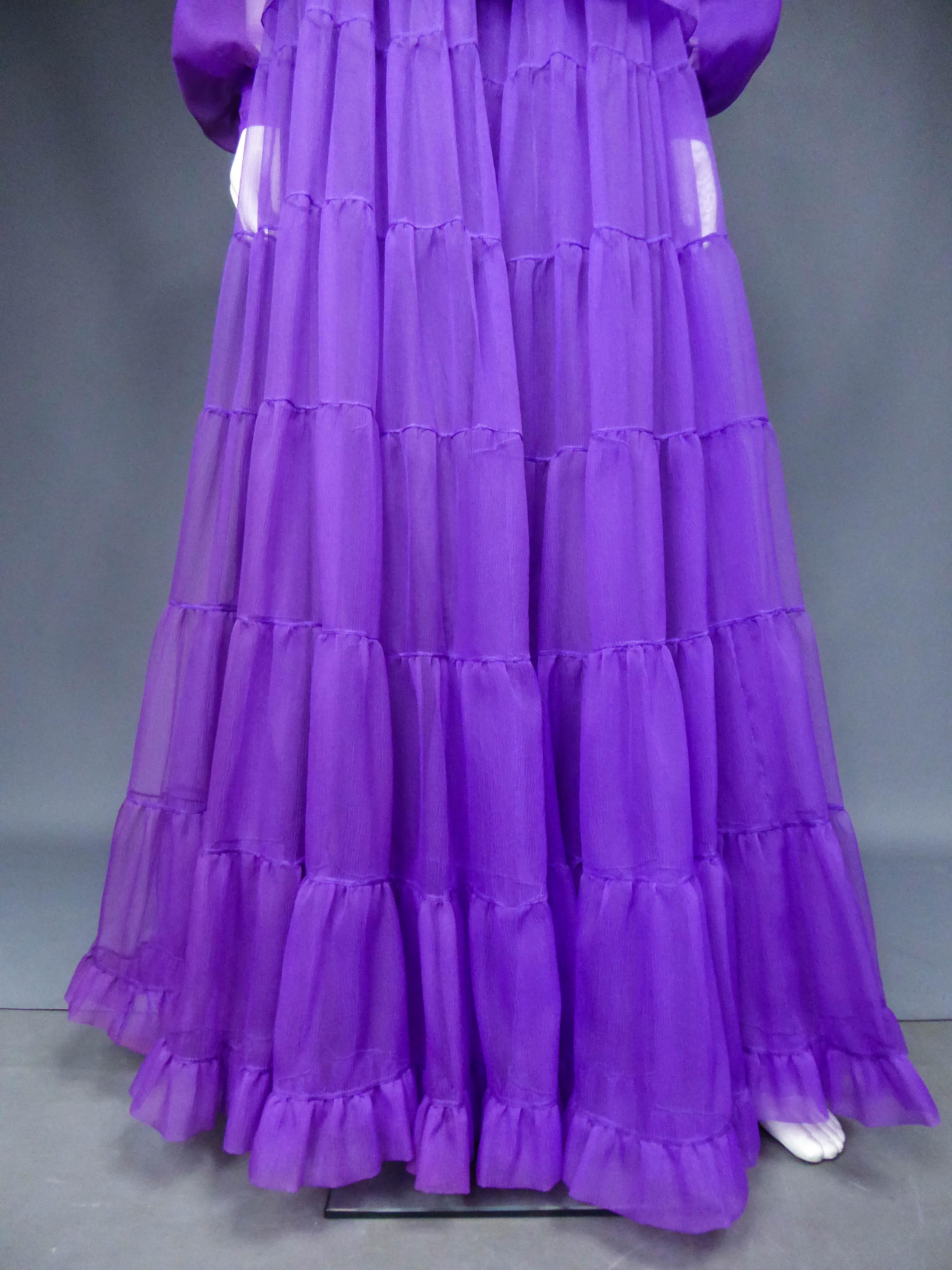 A  French Purple Organza Couture Skirt and Blouse Set Circa 1970 4