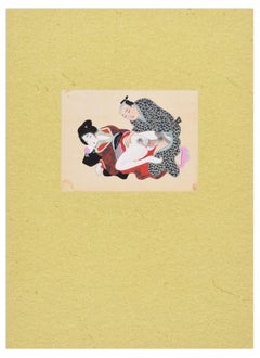 Japanese Erotic scene - Origina Gouache on Silk
