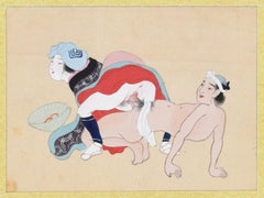 Antique Erotic Scene - Original Gouache on Silk