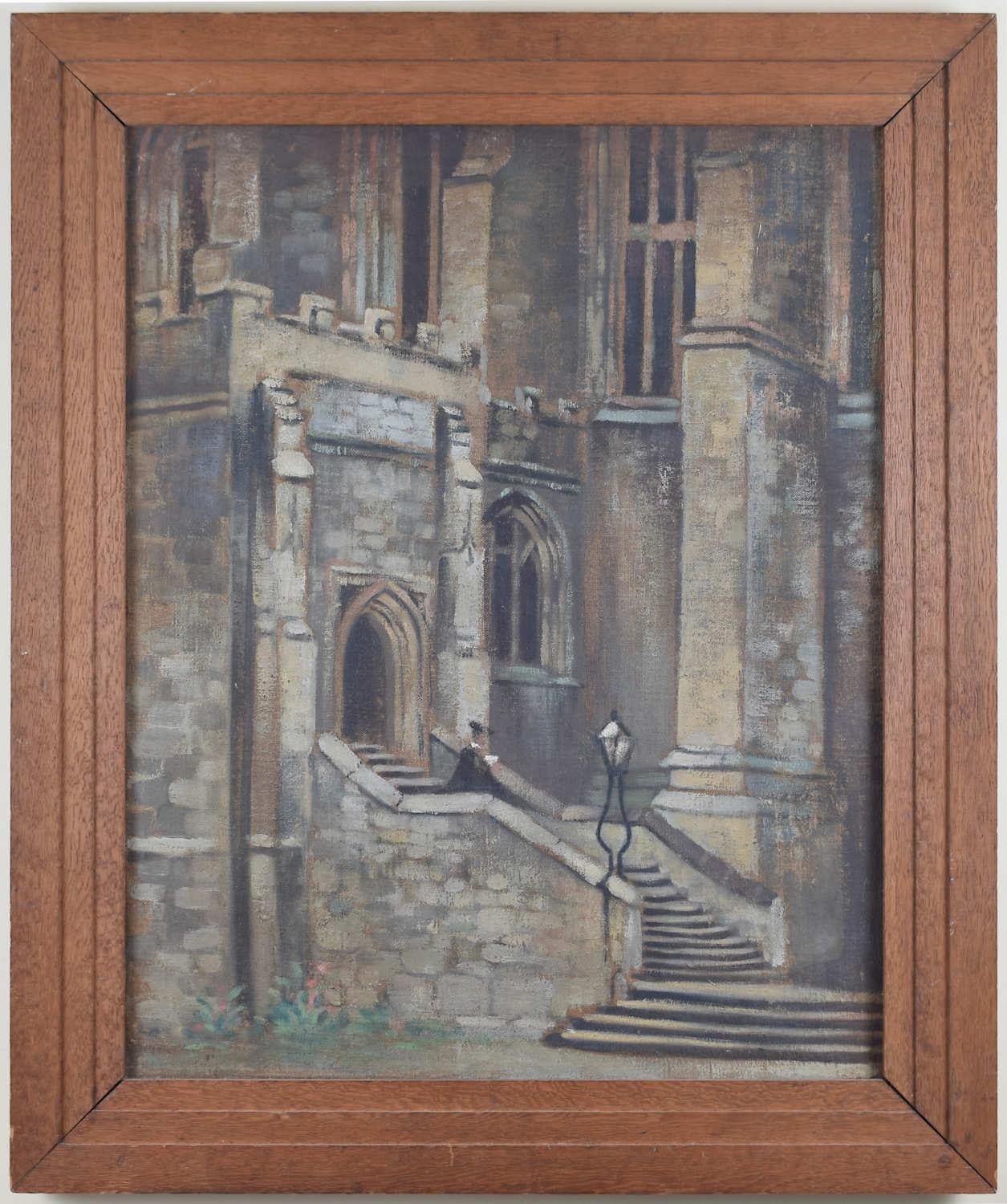 'Eton College, a scholar on the steps' oil painting For Sale 1