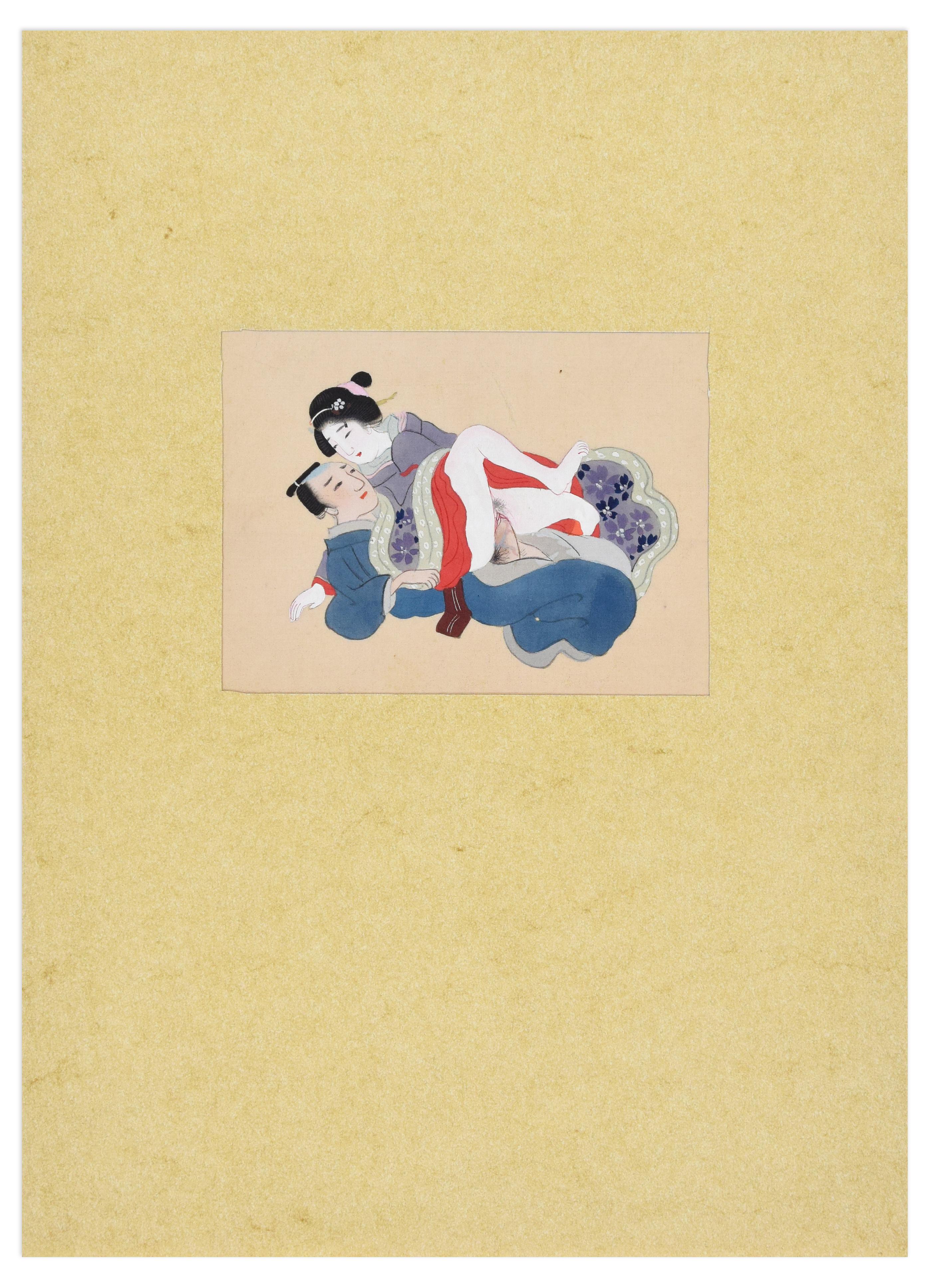 Japanese Sexual Encounter - Origina Gouache on Silk - Print by Unknown
