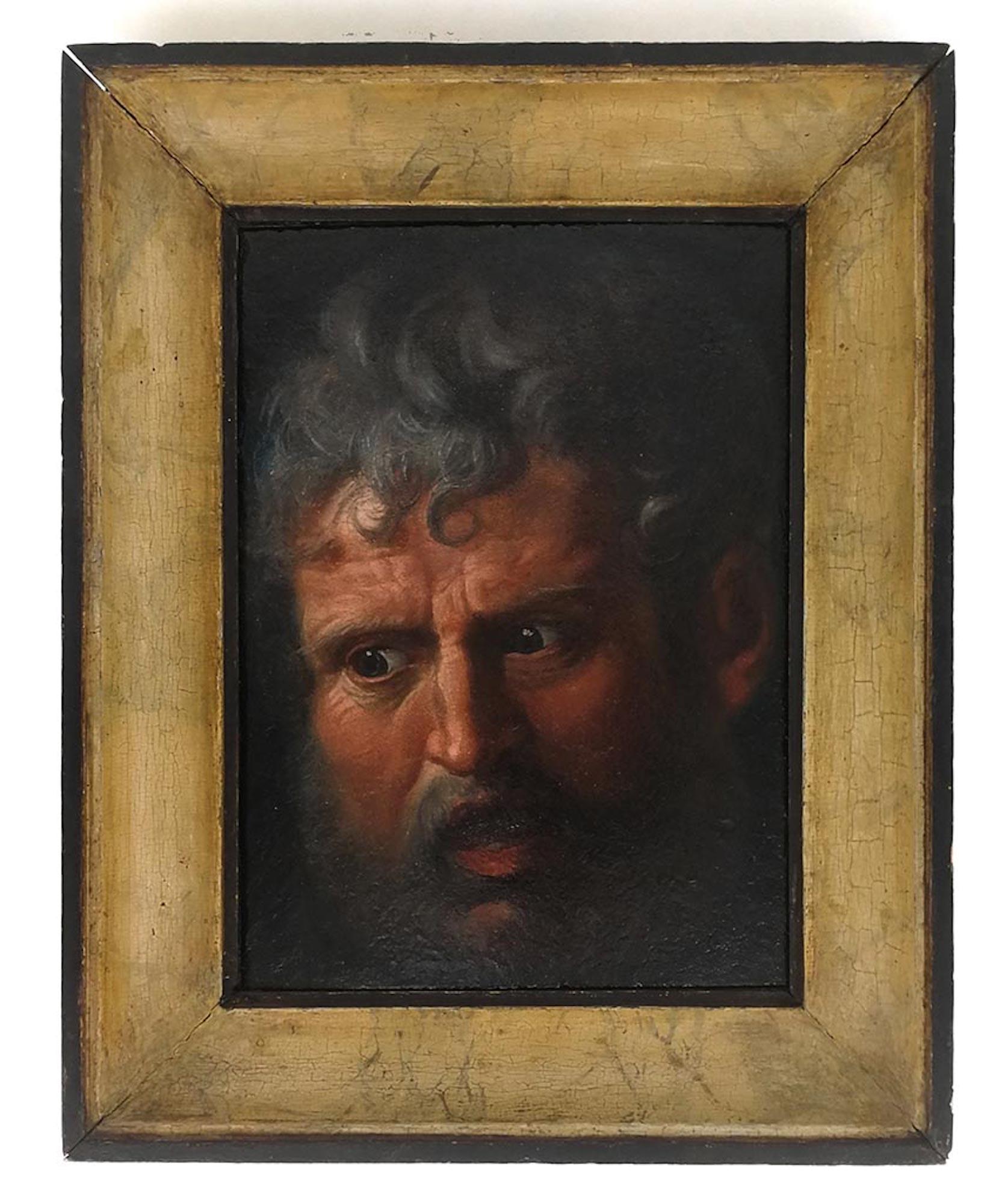 Unknown Figurative Painting - Study for a Head of Man - Oil on Panel by Anonymous 18th Century Painter