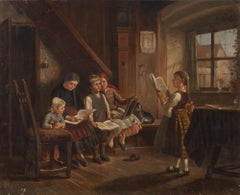 The Lesson  - Original Oil on Canvas y Unknown Italian Painter 19th Century