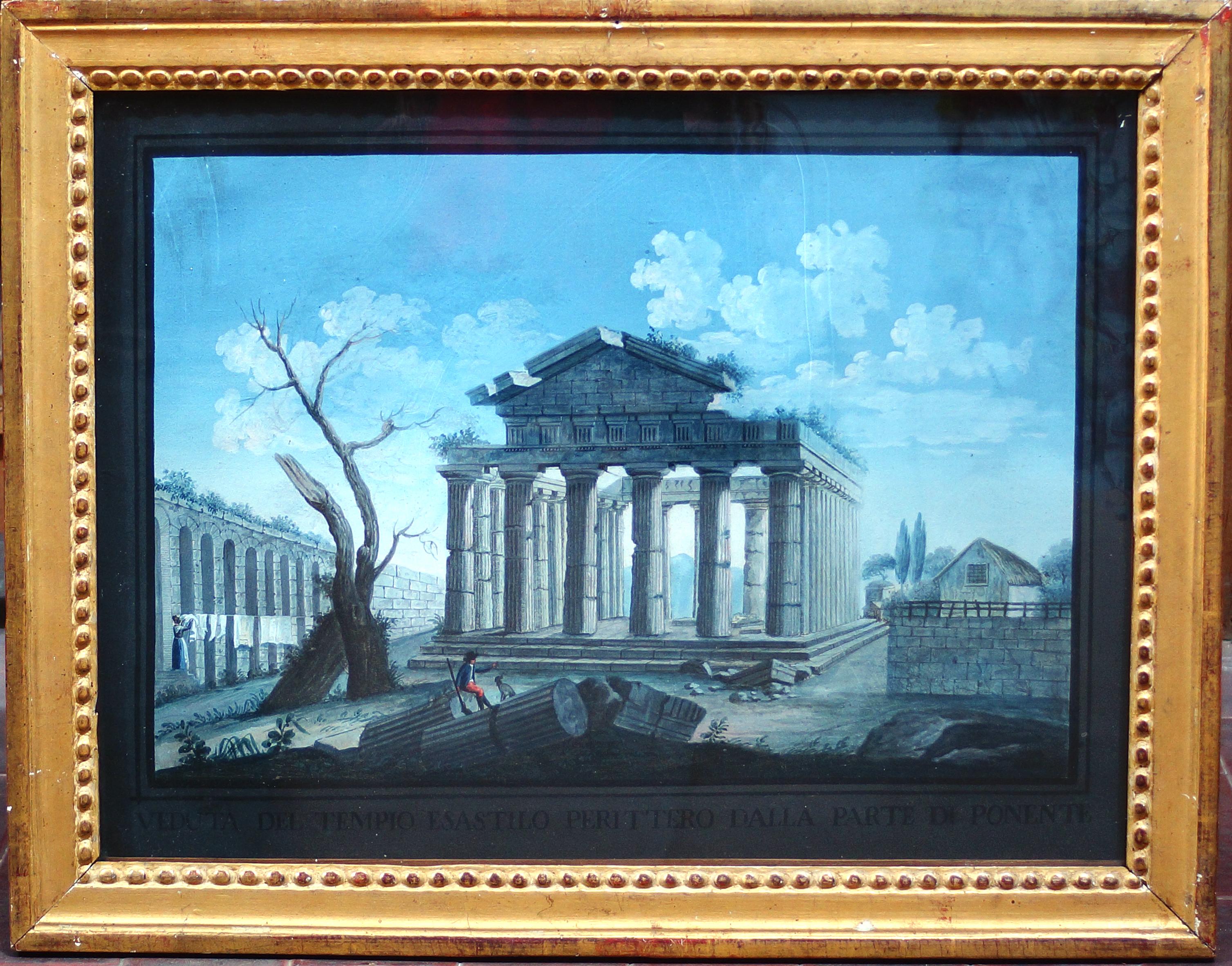 View of the Hexastyle Periptero Temple from the part of Ponente - Tempera  - Painting by Unknown