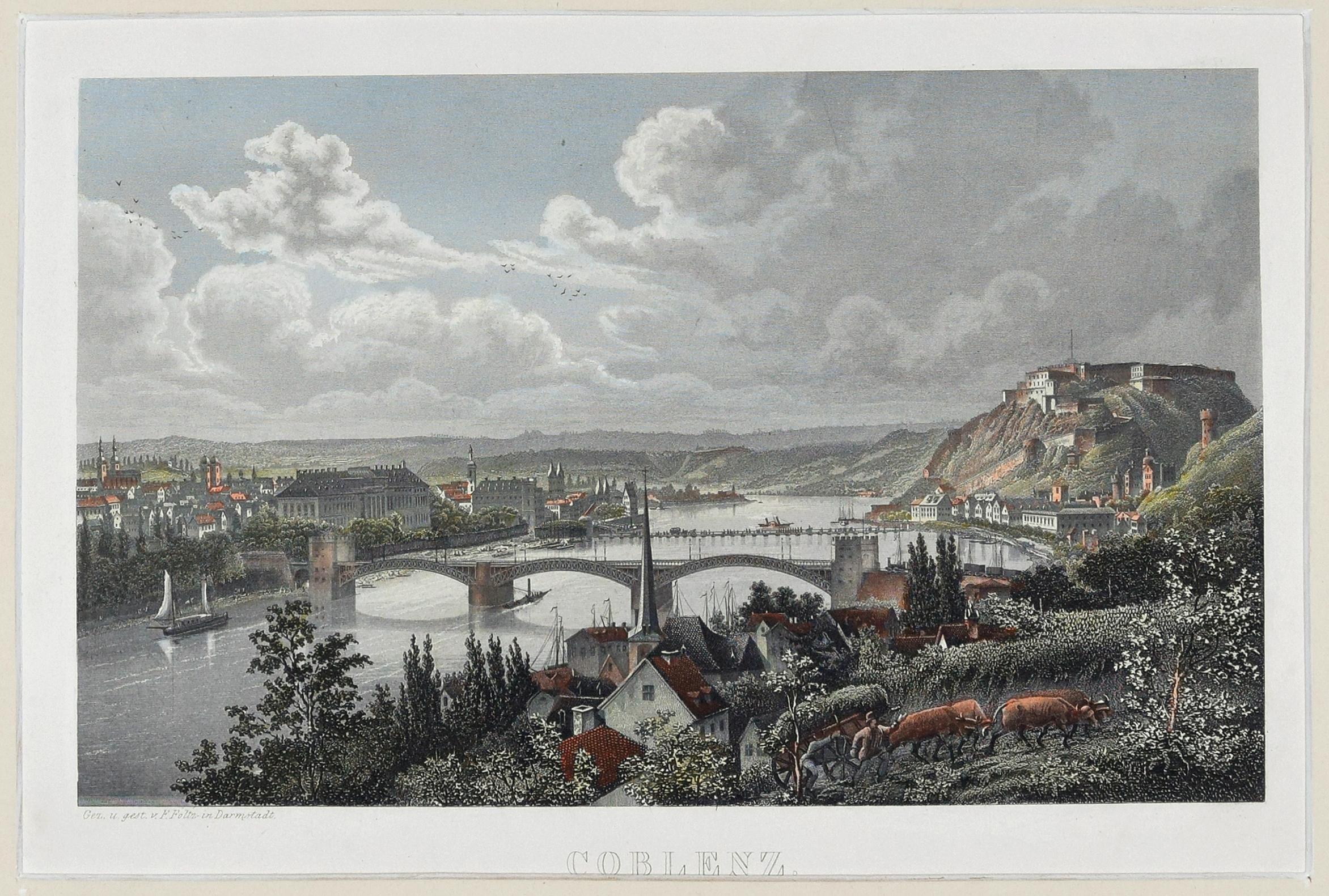 Coblenz - Lithographie originale du milieu du XIXe siècle - Print de Unknown