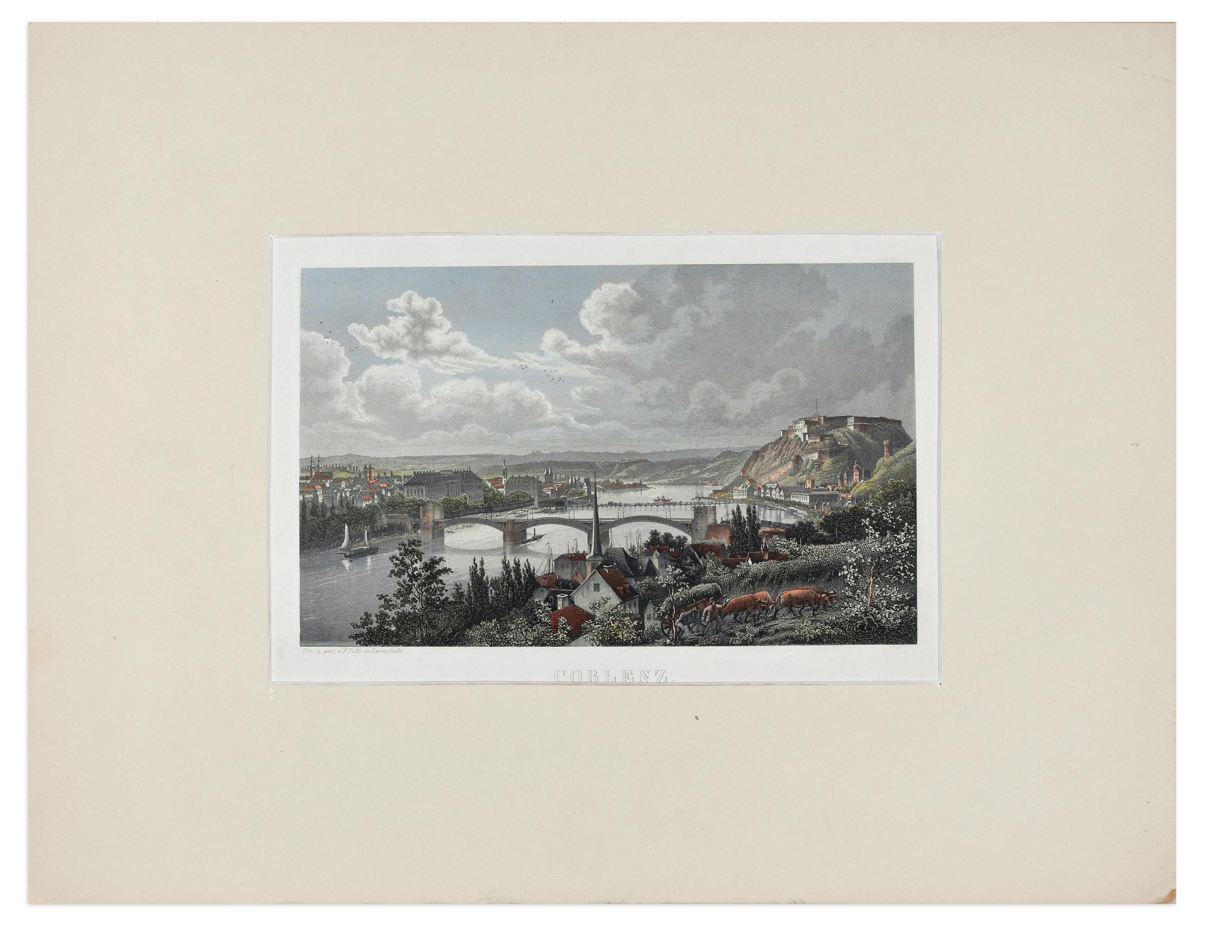 Landscape Print Unknown - Coblenz - Lithographie originale du milieu du XIXe siècle