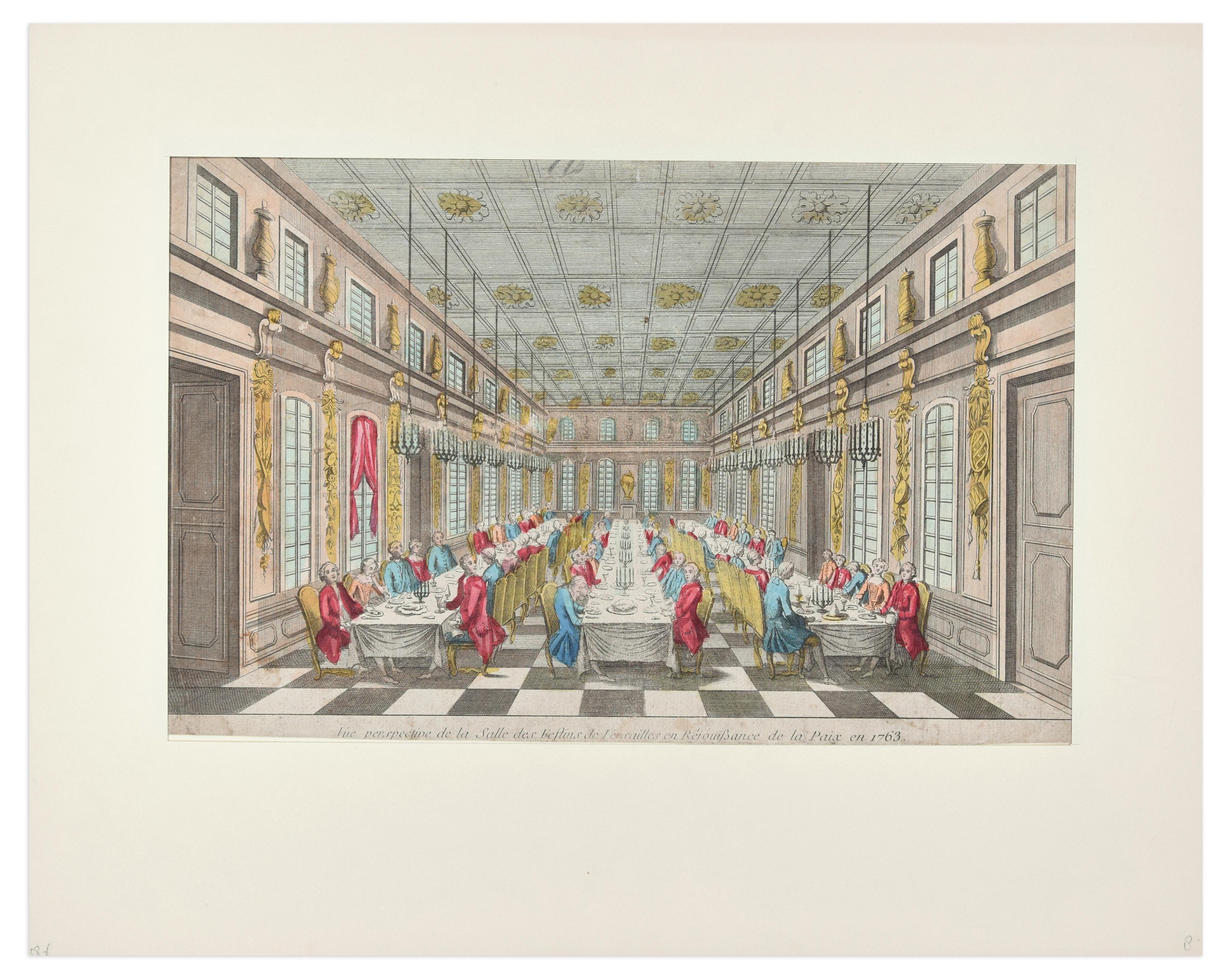 La Salle des Festins de Versailles - Gravure originale de la fin du 18° siècle - Print de Unknown