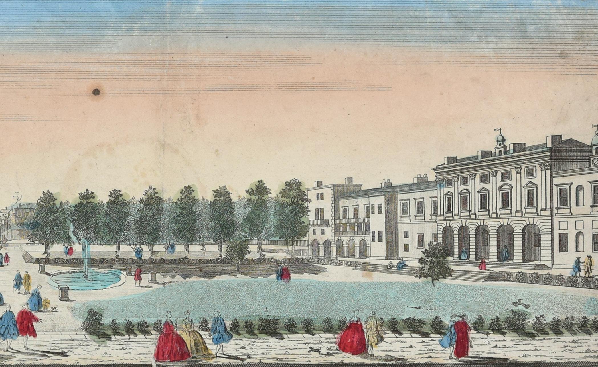 Unknown Figurative Print - Somerset  Royal Palace View - Original Etching 18° Century