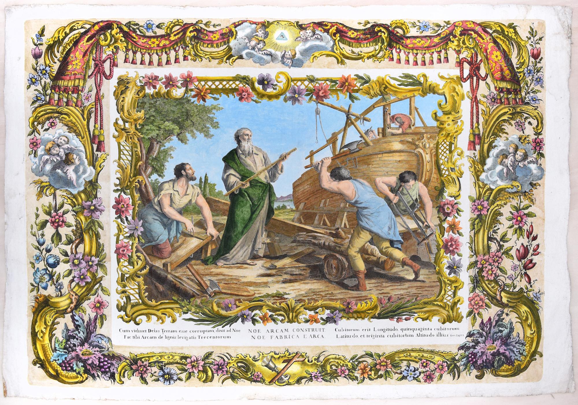 The Story Of Noah is an original series of 6 artworks realized by Anonymous artist in 1768.

Original etchings and burin. Posthumous hand-watercolored. 

The series consists of 6 plates dedicated to the Stories of Noah published in Bassano del
