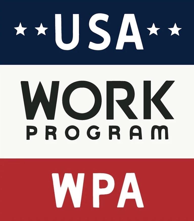 Vintage WPA Cartel del programa de trabajo Realismo social Escena americana de mediados del siglo XX