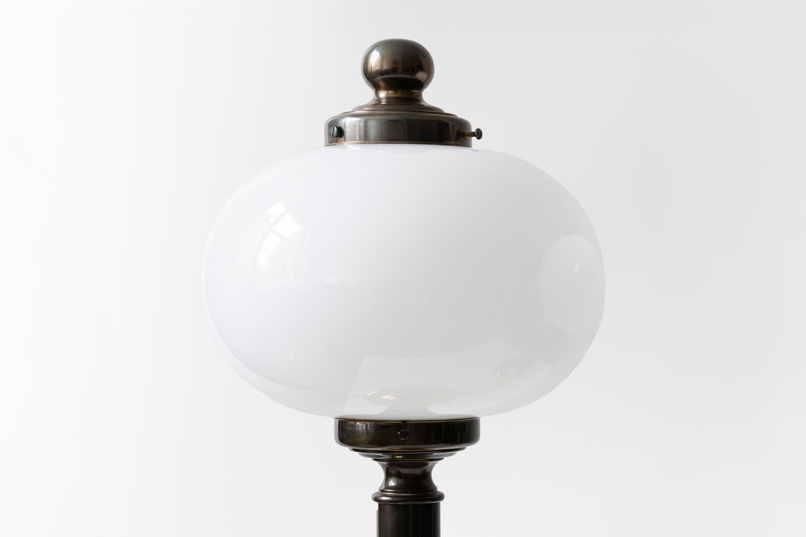 Pair of Vintage Rounded Table lamps in White Opaline and Brown&Gold Metal, 1980s For Sale 2