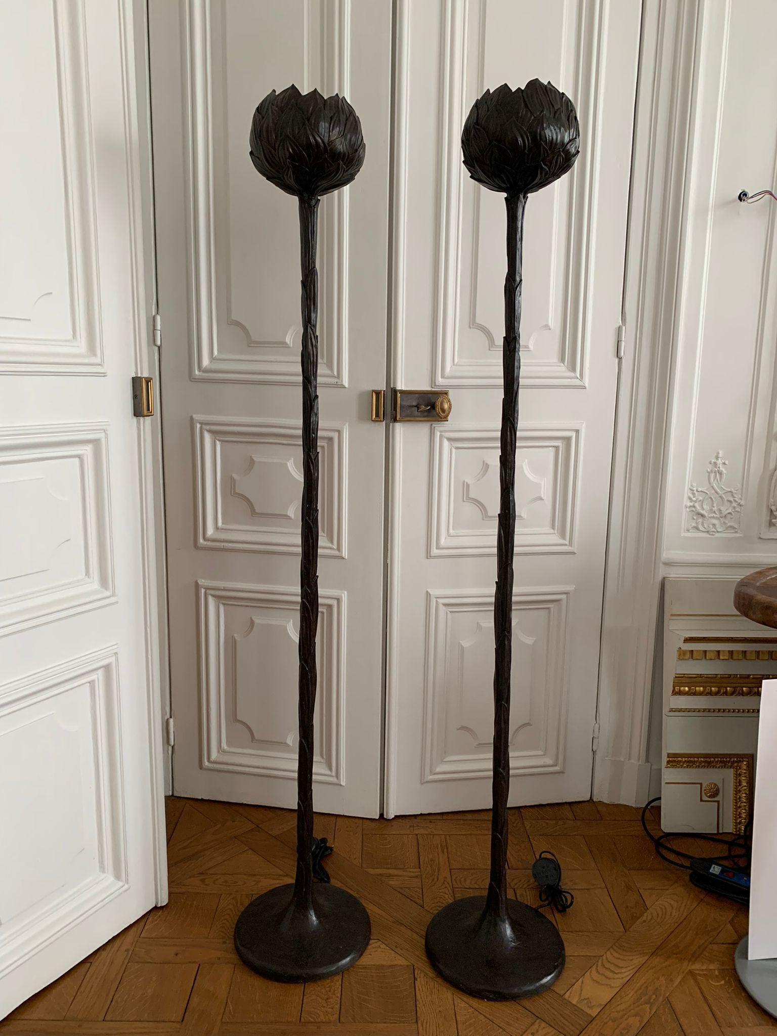 Floor Lamp Giacometti Style  bronze artichoke France 1980 For Sale 11