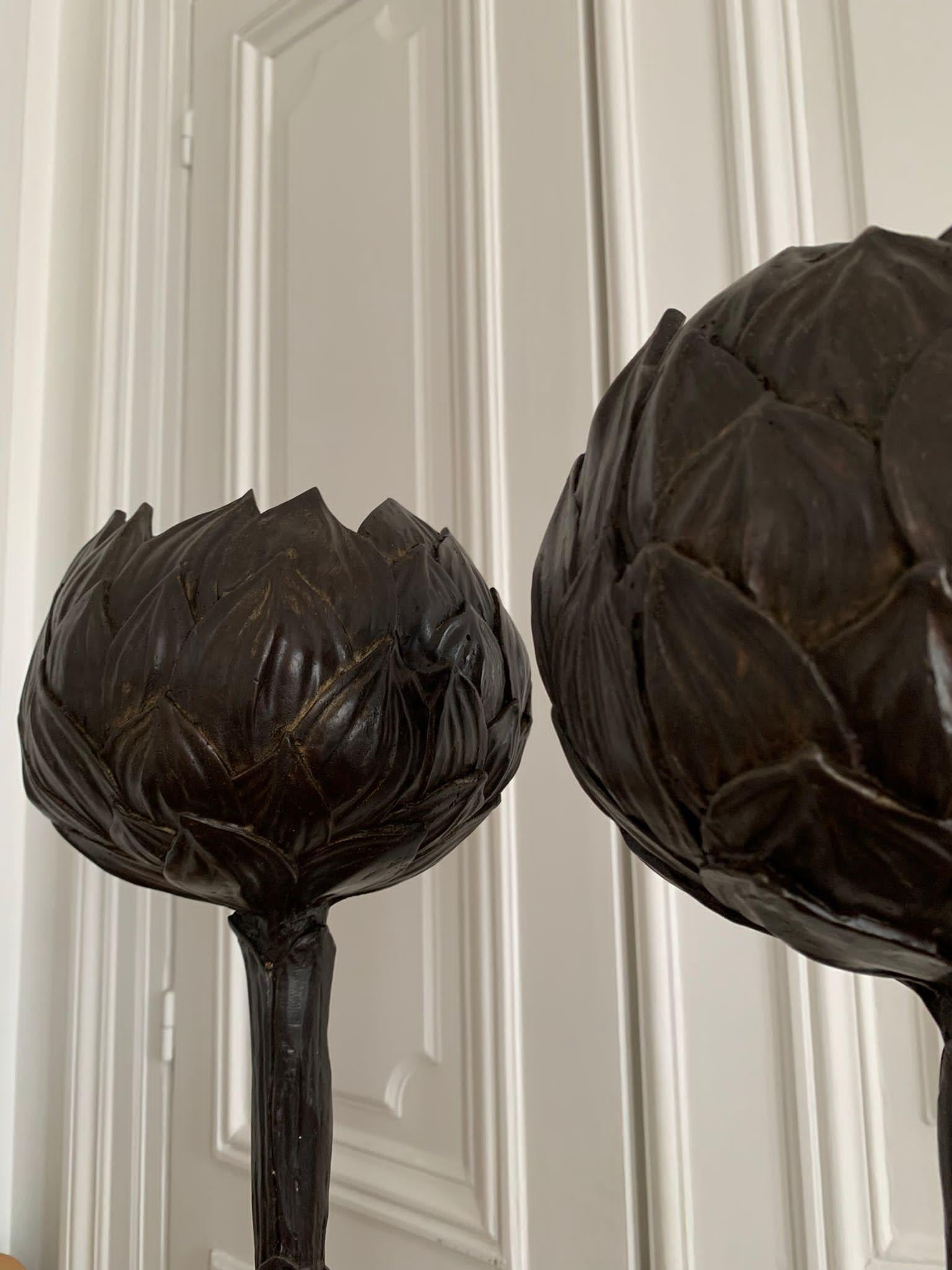 French Floor Lamp Giacometti Style  bronze artichoke France 1980 For Sale