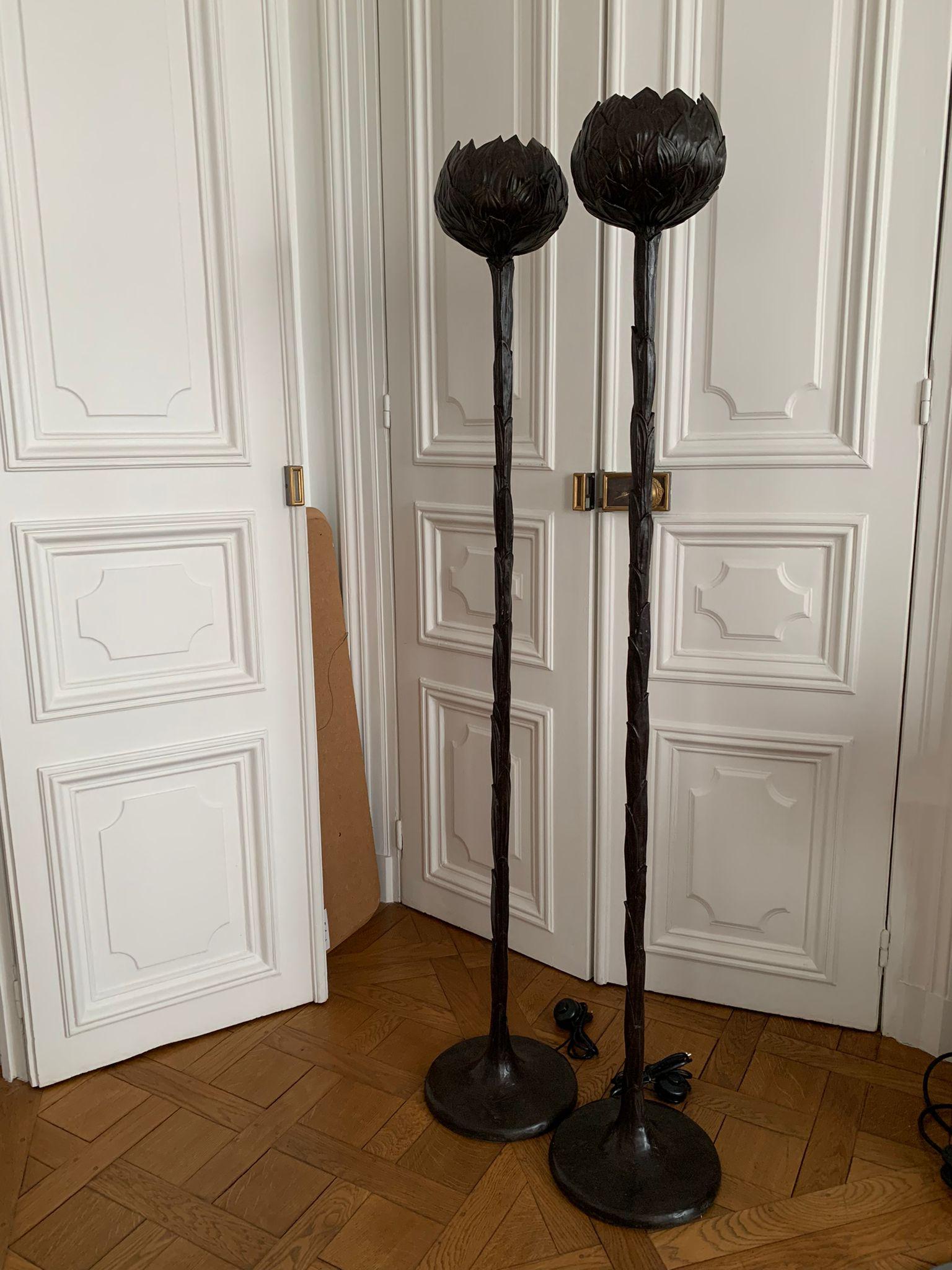Floor Lamp Giacometti Style  bronze artichoke France 1980 For Sale 1