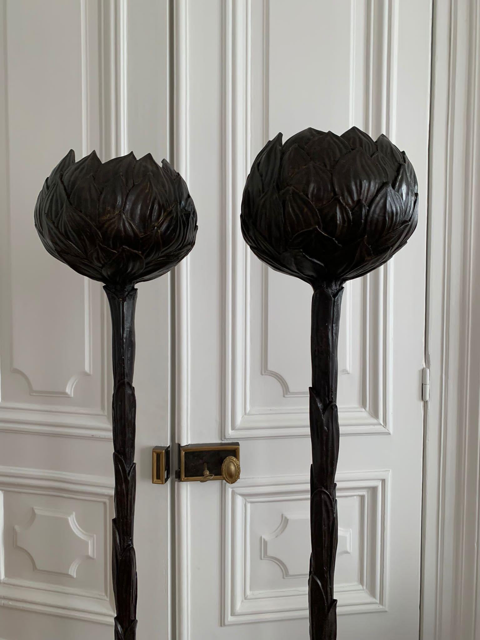 Floor Lamp Giacometti Style  bronze artichoke France 1980 For Sale 2