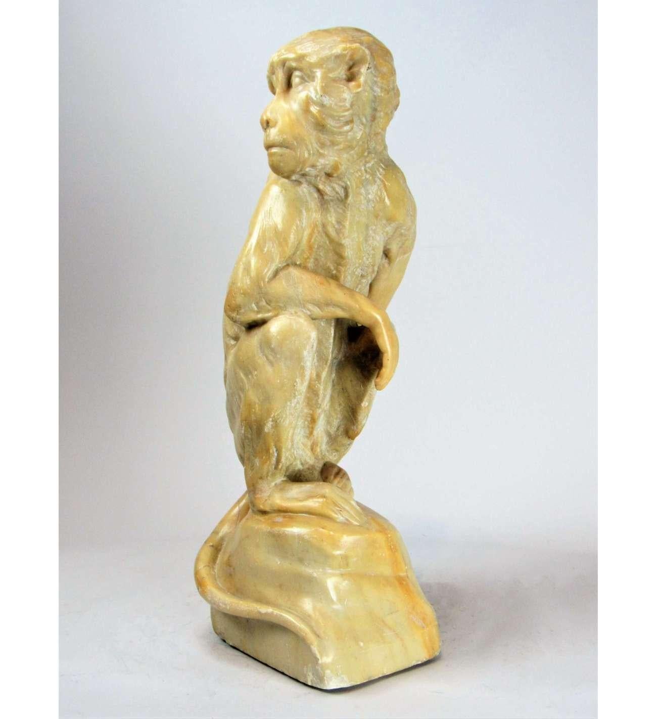 Yellow marble Monkey Statue - Naturalistic Sculpture by Anonymous