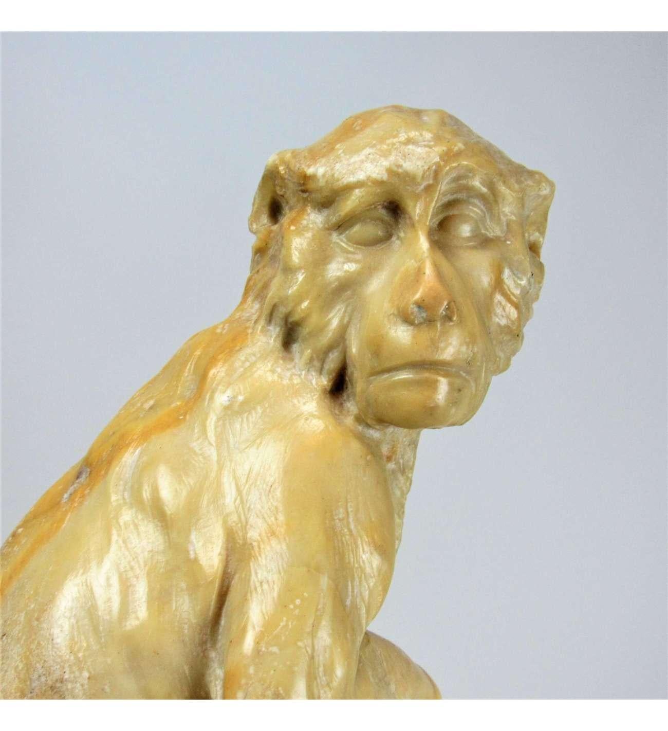 Yellow marble Monkey Statue - Beige Figurative Sculpture by Anonymous