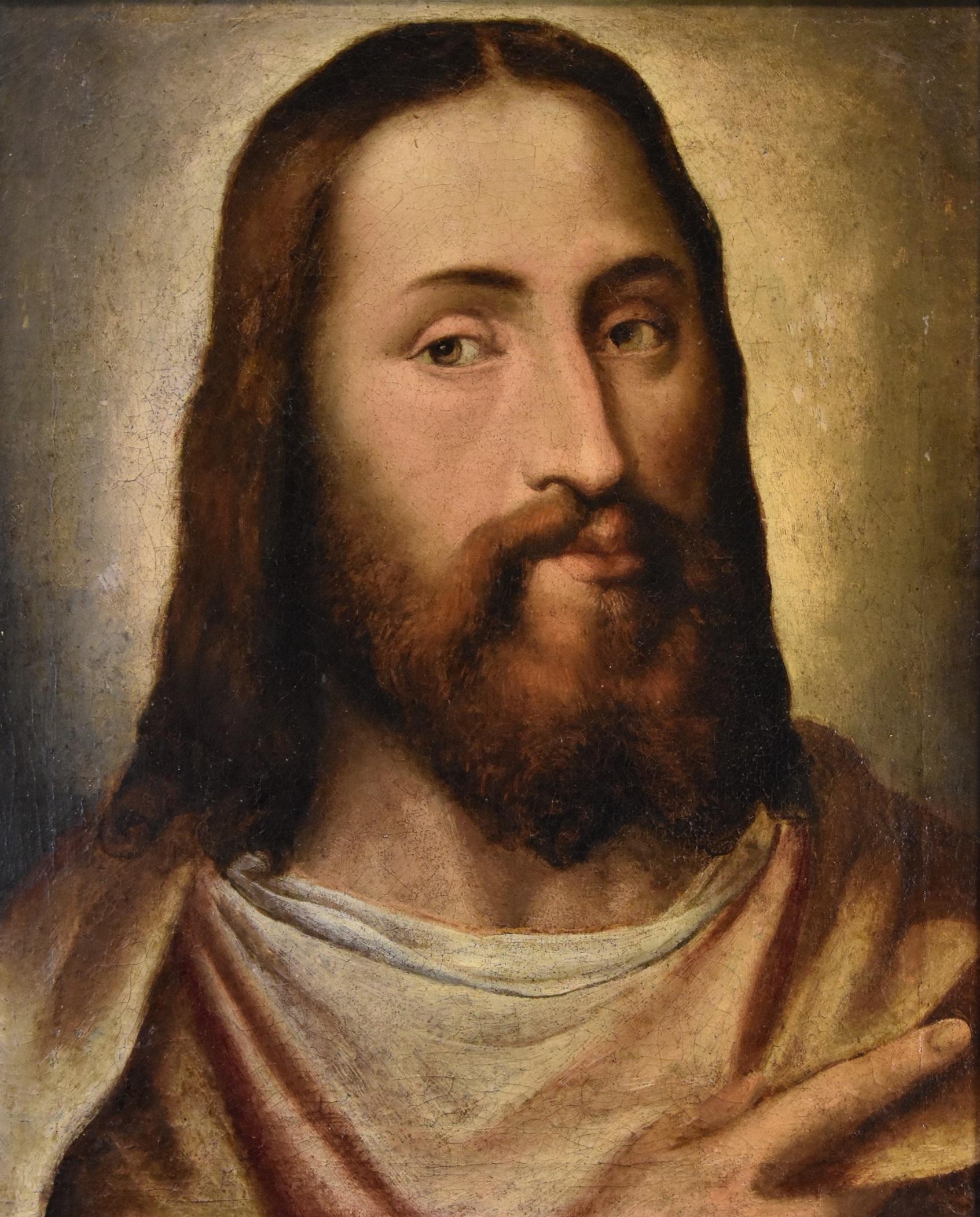 Portrait Christ Titian 16th Century Paint Oil on canvas Old master Venezia Italy - Painting by Anonymous Titianesque 16th Century 