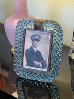 Anorignal 1940s turquoise torchon Murano glass frame by Archimede Seguso