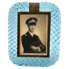Anorignal 1940s turquoise torchon Murano glass frame by Archimede Seguso