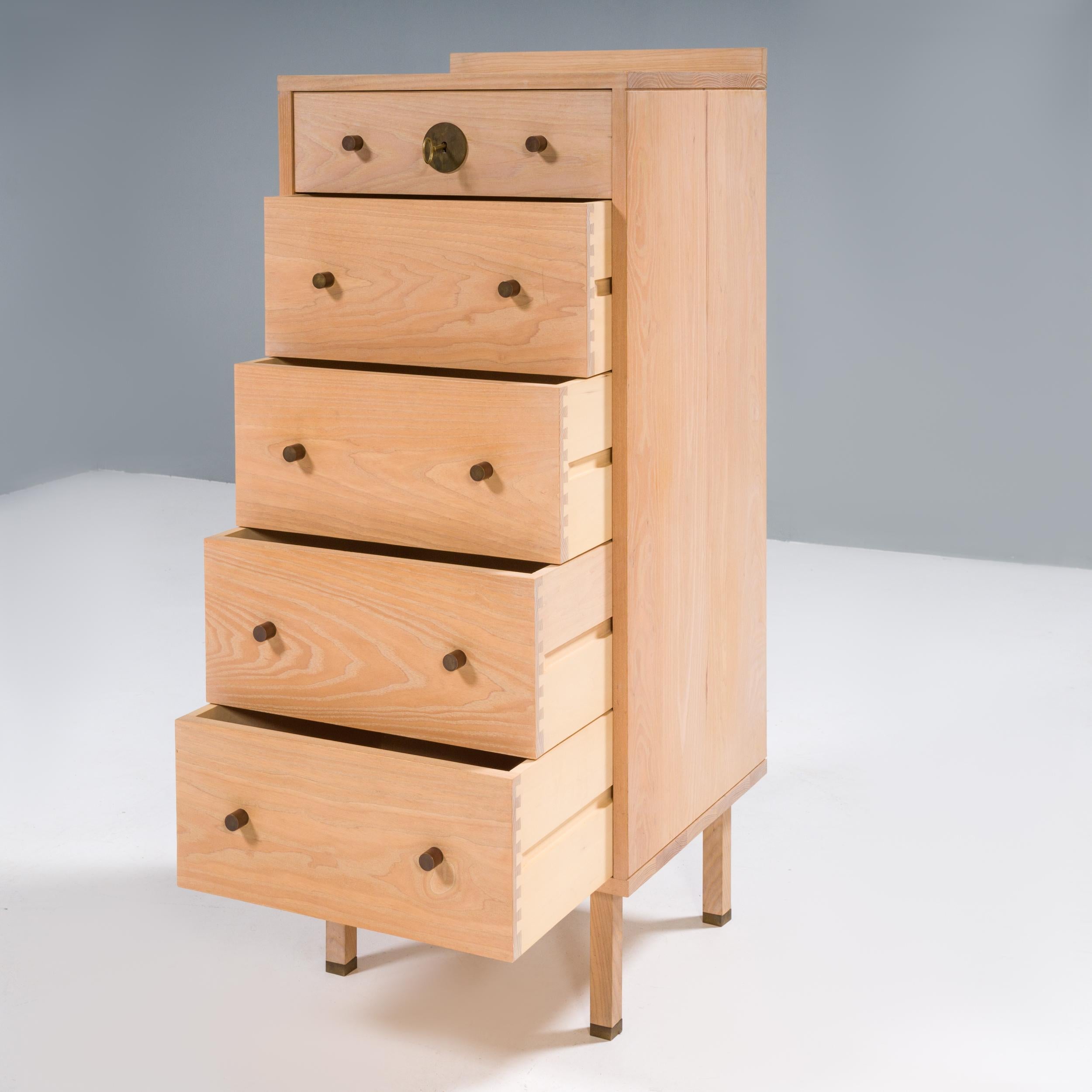 British Another Country White Oiled Ash and Brass Chest of Drawers Tallboy Two In Good Condition In London, GB