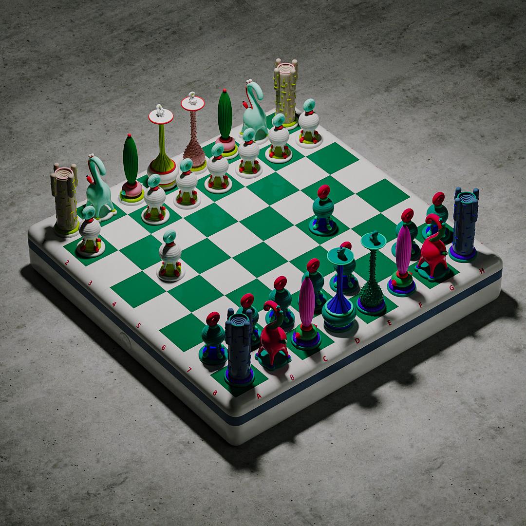 Another Kingdom Chess Set by Taras Yoom
Limited Edition of 21
Dimensions: D 45 x W 45 x H 8 cm
Materials: Metal, plastic, acrylic, wood, silicone.

Combined technique with hack-working craft is used in chess. The manufacture of each set has the