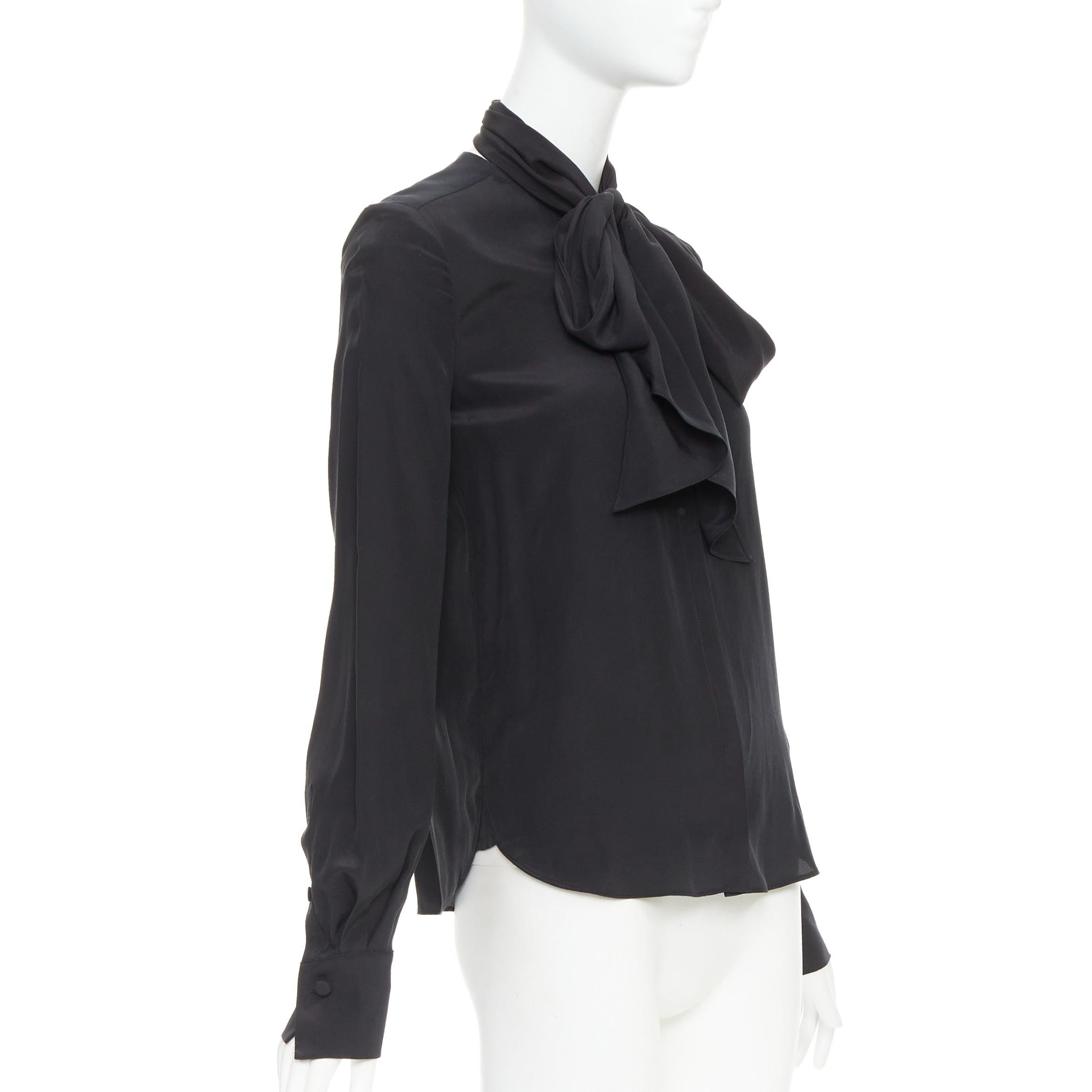 Nero ANOTHER TOMORROW 100% seta nera, camicia con gomitolo, camicetta top IT36 XXS in vendita