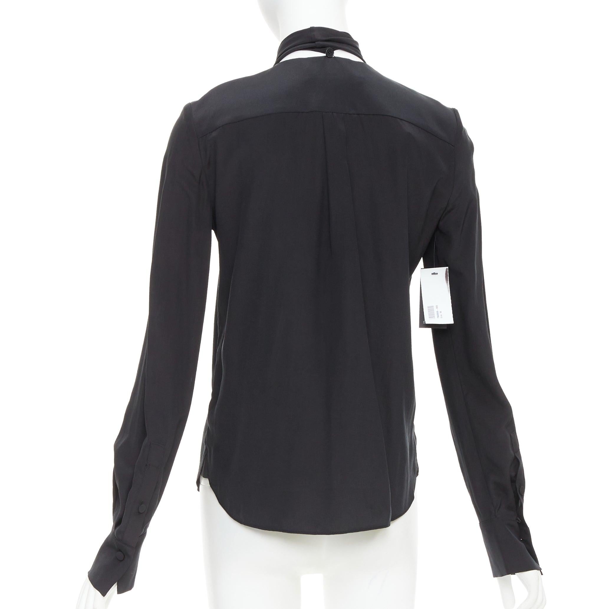 Donna ANOTHER TOMORROW 100% seta nera, camicia con gomitolo, camicetta top IT36 XXS in vendita