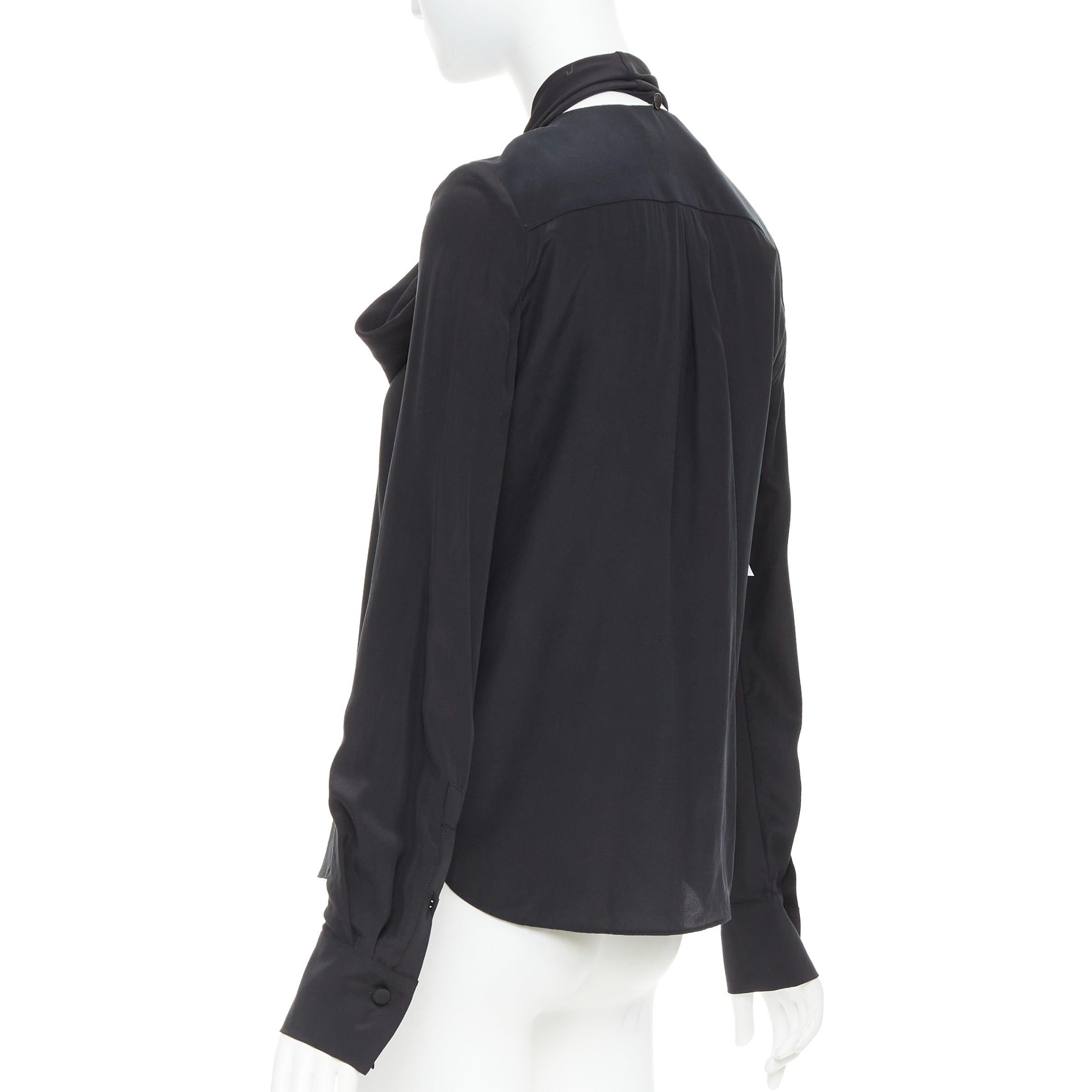 ANOTHER TOMORROW 100% seta nera, camicia con gomitolo, camicetta top IT36 XXS in vendita 1