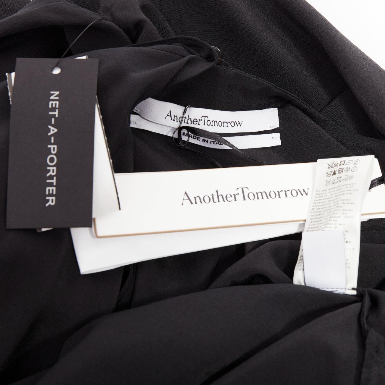 ANOTHER TOMORROW 100% seta nera, camicia con gomitolo, camicetta top IT36 XXS in vendita 3