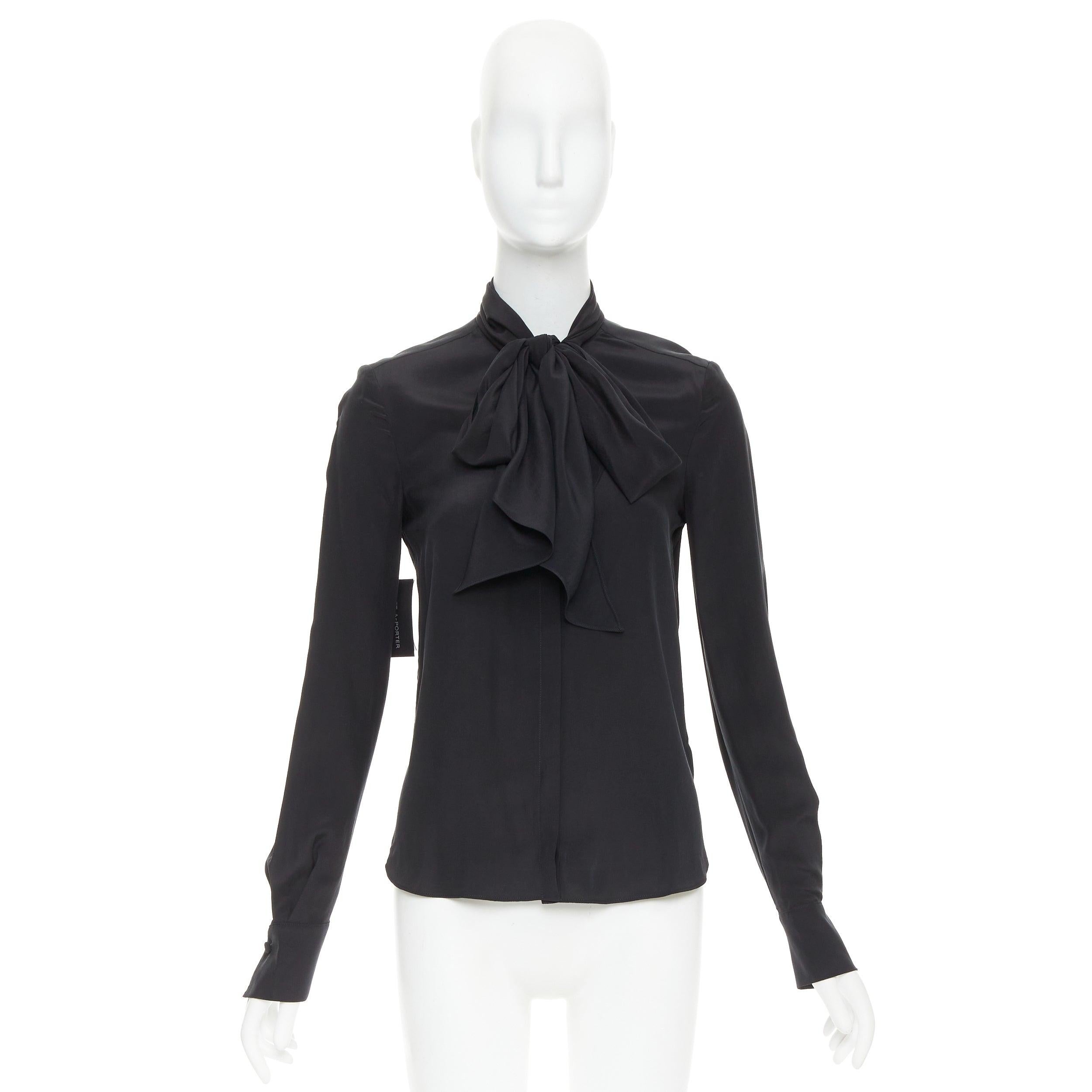 ANOTHER TOMORROW 100% seta nera, camicia con gomitolo, camicetta top IT36 XXS in vendita 4