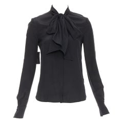ANOTHER TOMORROW 100% silk black pussybow dress shirt blouse top IT36 XXS