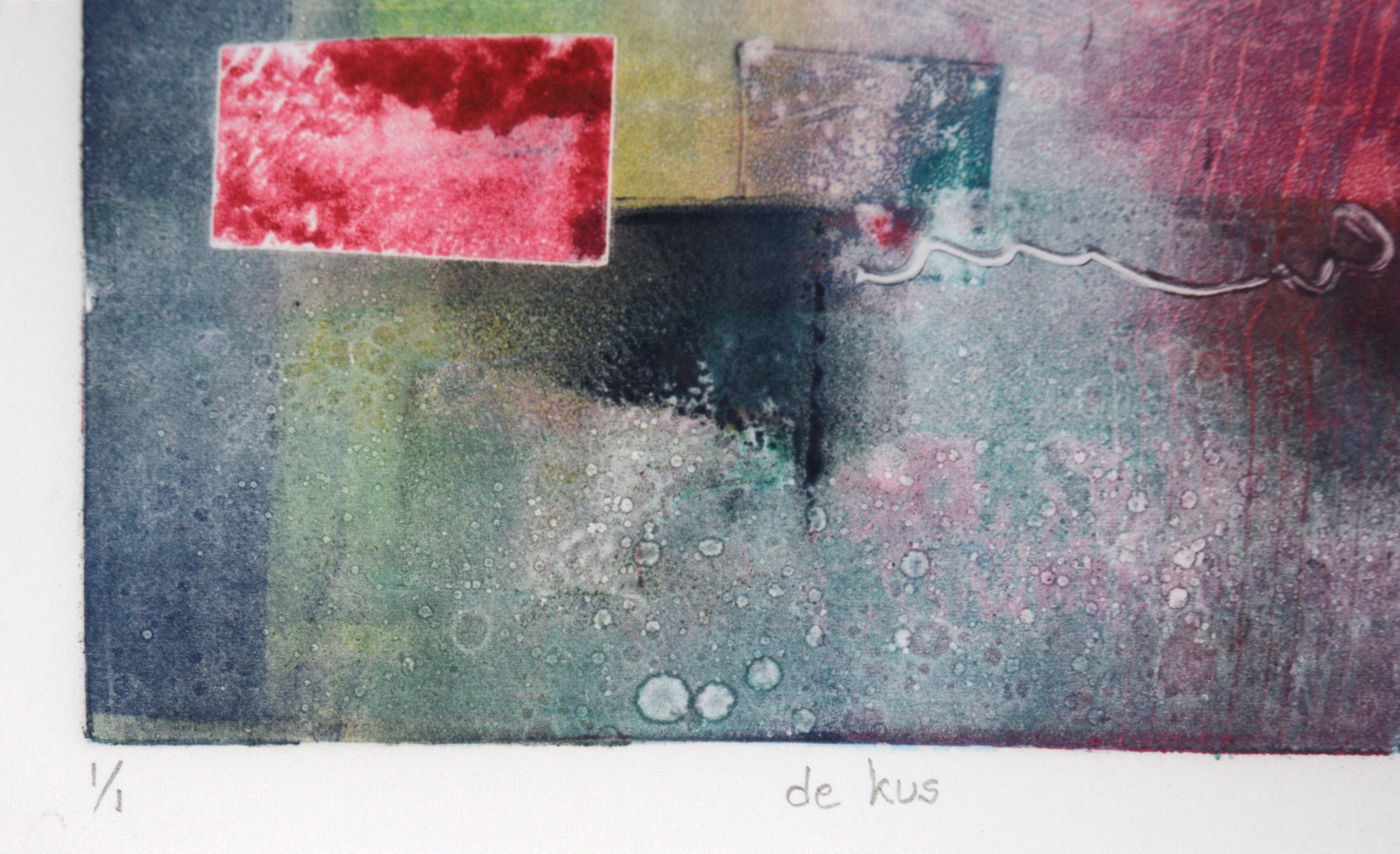 Abstrakte Monotypie „de Kus“ (Der Kus) in Tinte auf Papier im Angebot 4