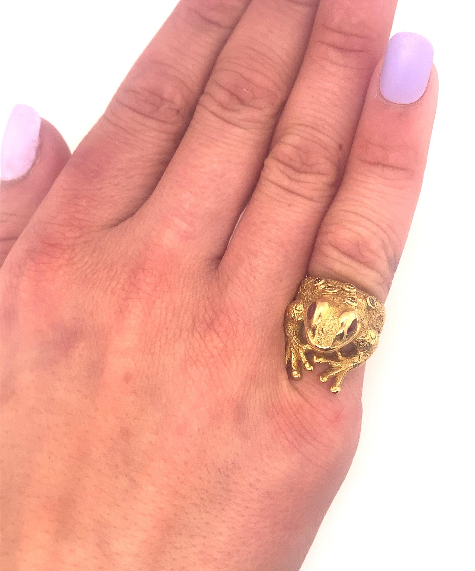 Anreas Von Zadora Frog Diamond Ruby Eye 18K Gold Ring For Sale 2